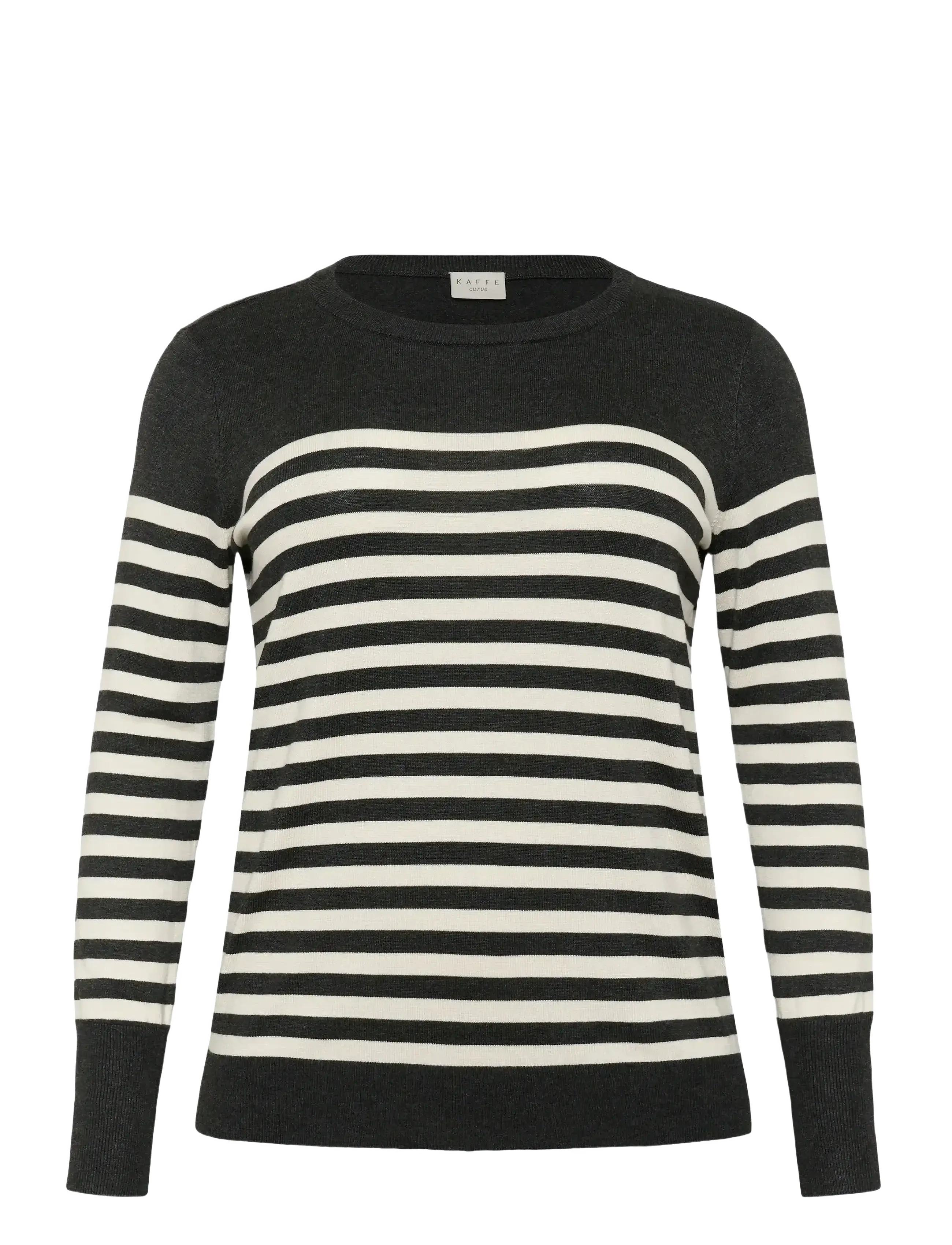 Kaffe Curve KClizzy Striped Knit Pullover - Transitional Layering - DGM/TURTLEDOVE HALF STRIPE / black
