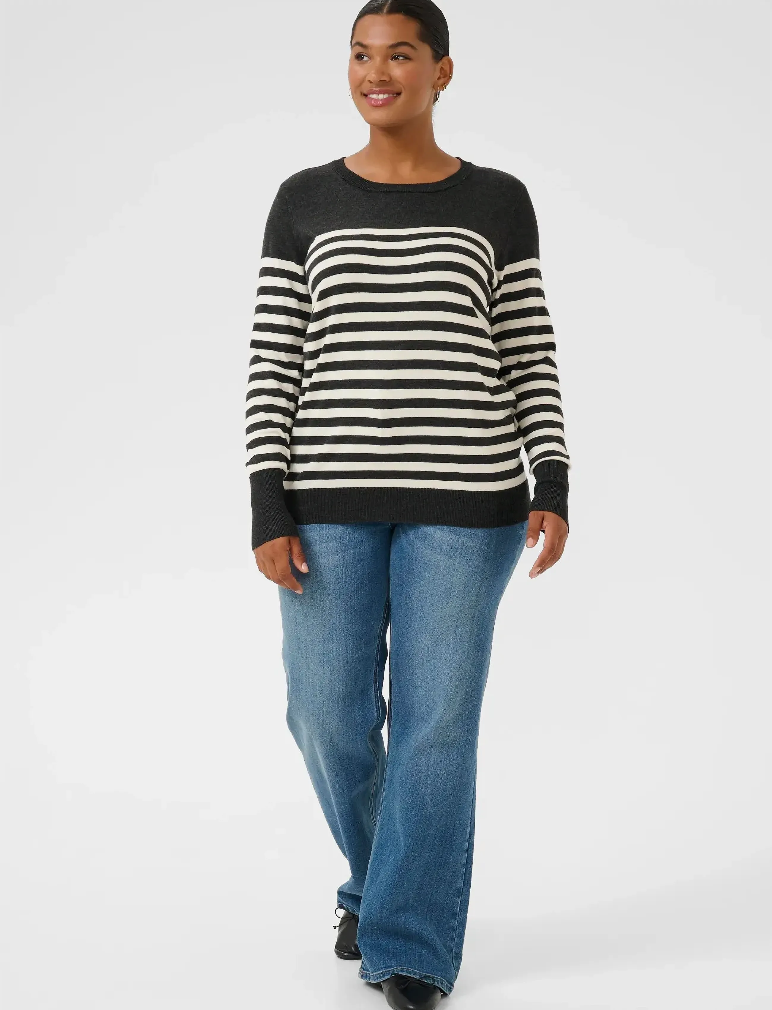Kaffe Curve - KClizzy Striped Knit Pullover - swetry - dgm/turtledove half stripe - 3