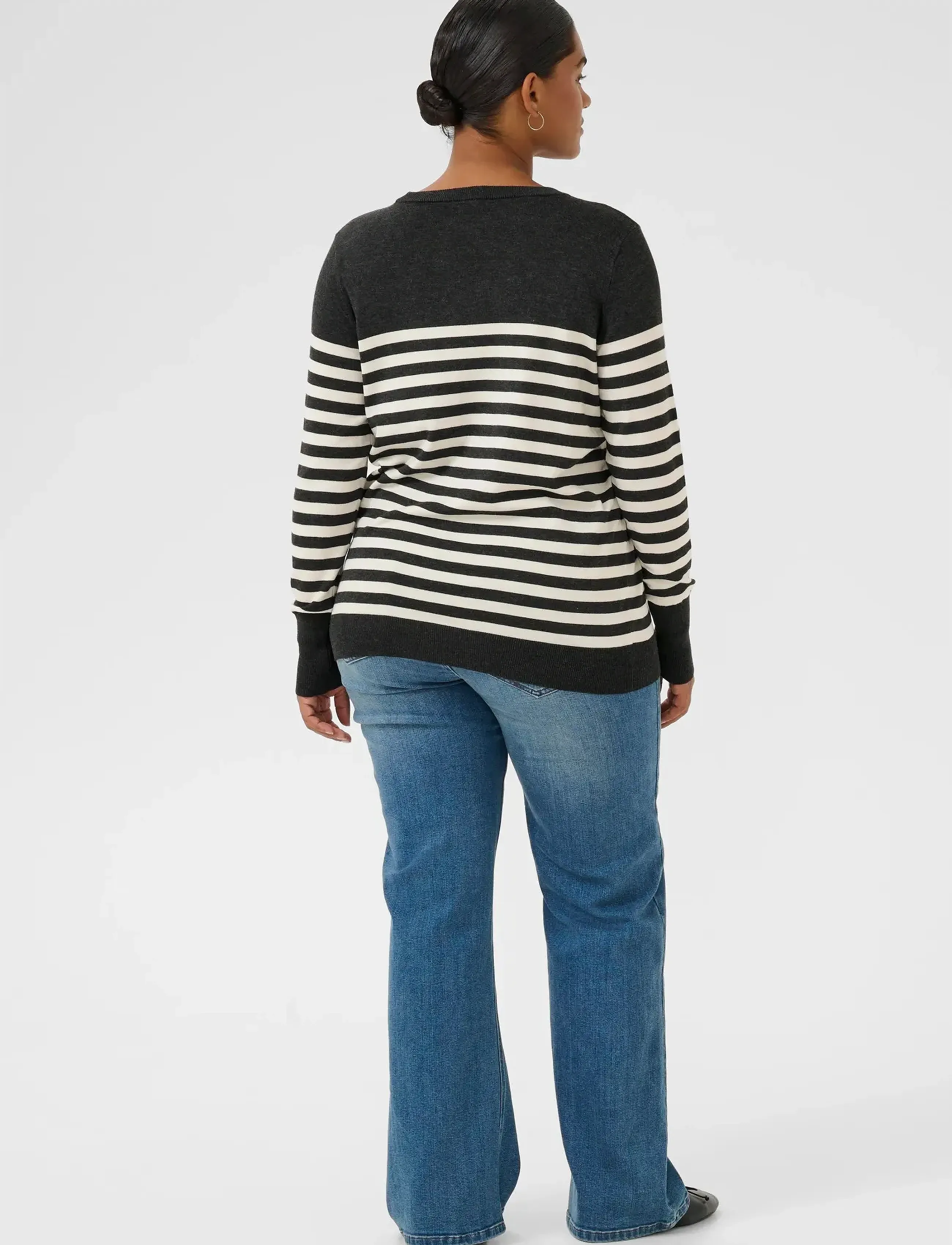 Kaffe Curve - KClizzy Striped Knit Pullover - swetry - dgm/turtledove half stripe - 4