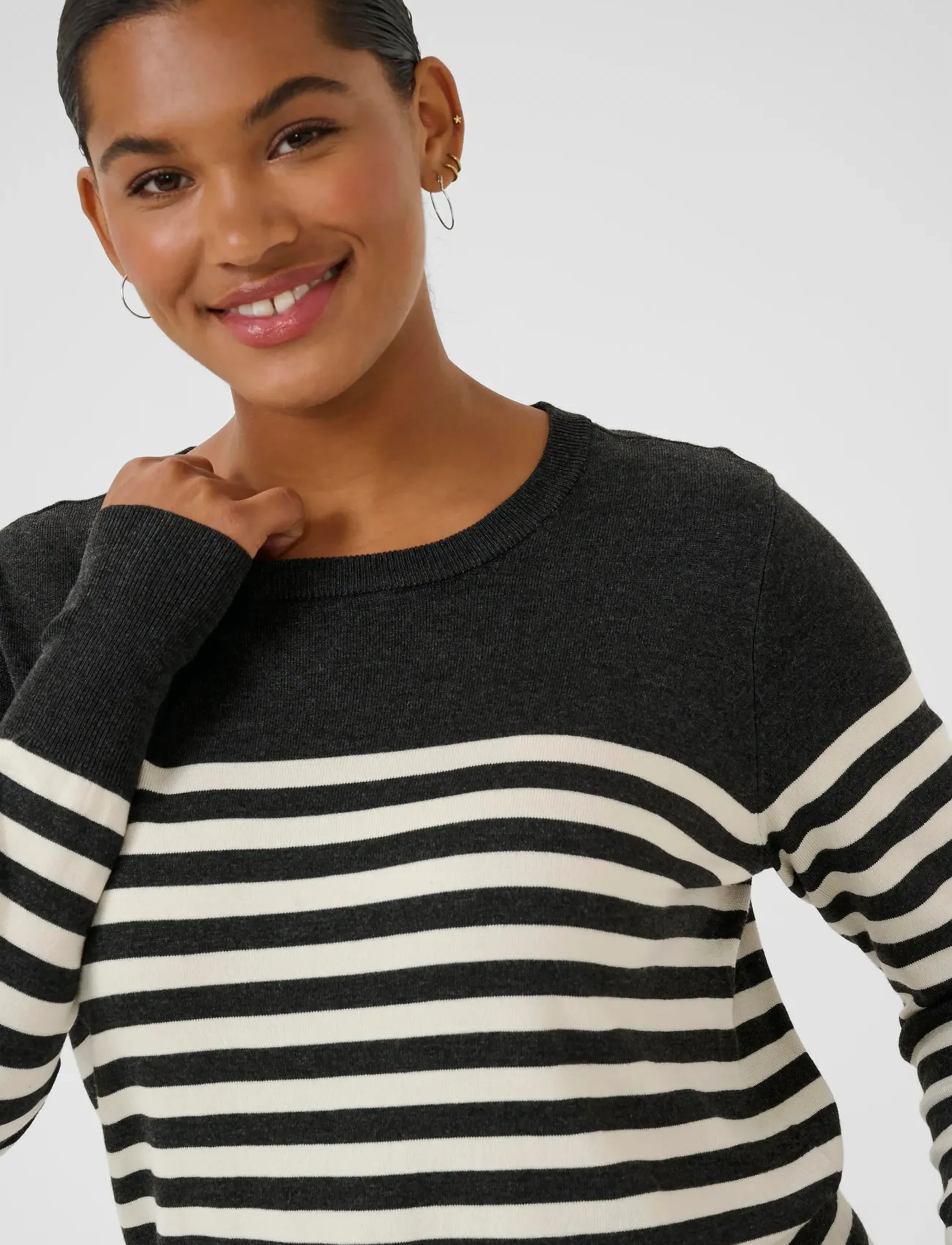 Kaffe Curve - KClizzy Striped Knit Pullover - swetry - dgm/turtledove half stripe - 5