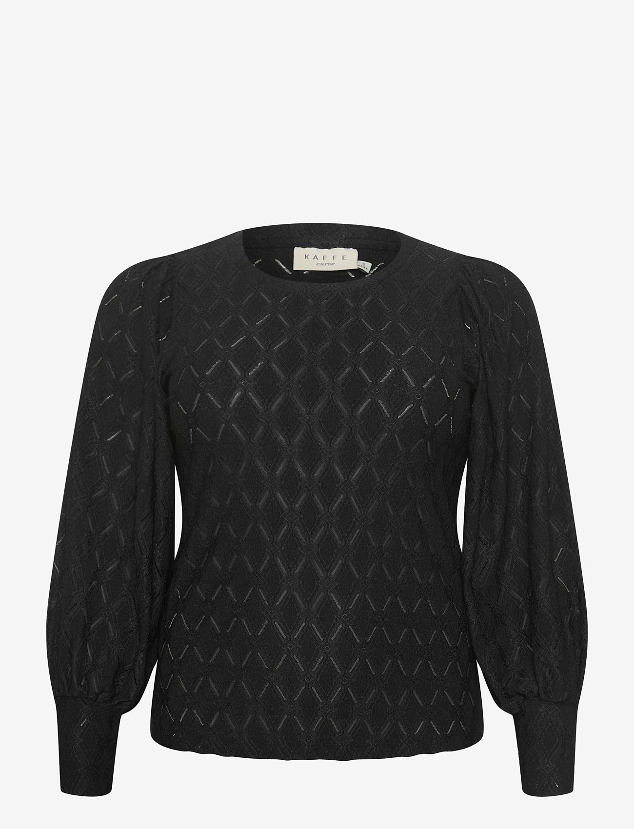 Kaffe Curve - KCtina Lace Blouse - langærmede bluser - black deep - 1