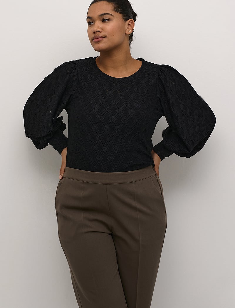 Kaffe Curve - KCtina Lace Blouse - langærmede bluser - black deep - 0