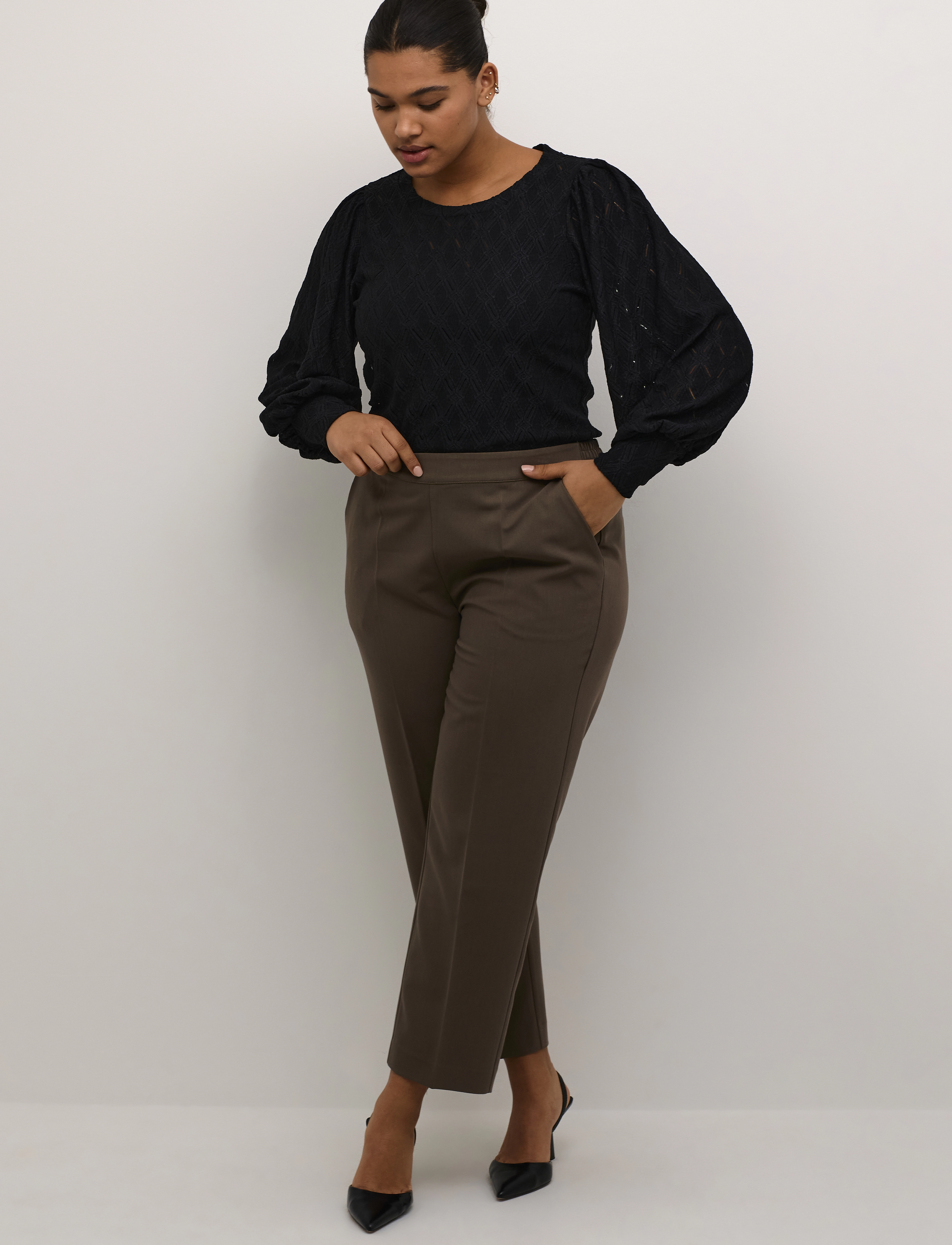Kaffe Curve - KCtina Lace Blouse - langärmlige blusen - black deep - 3