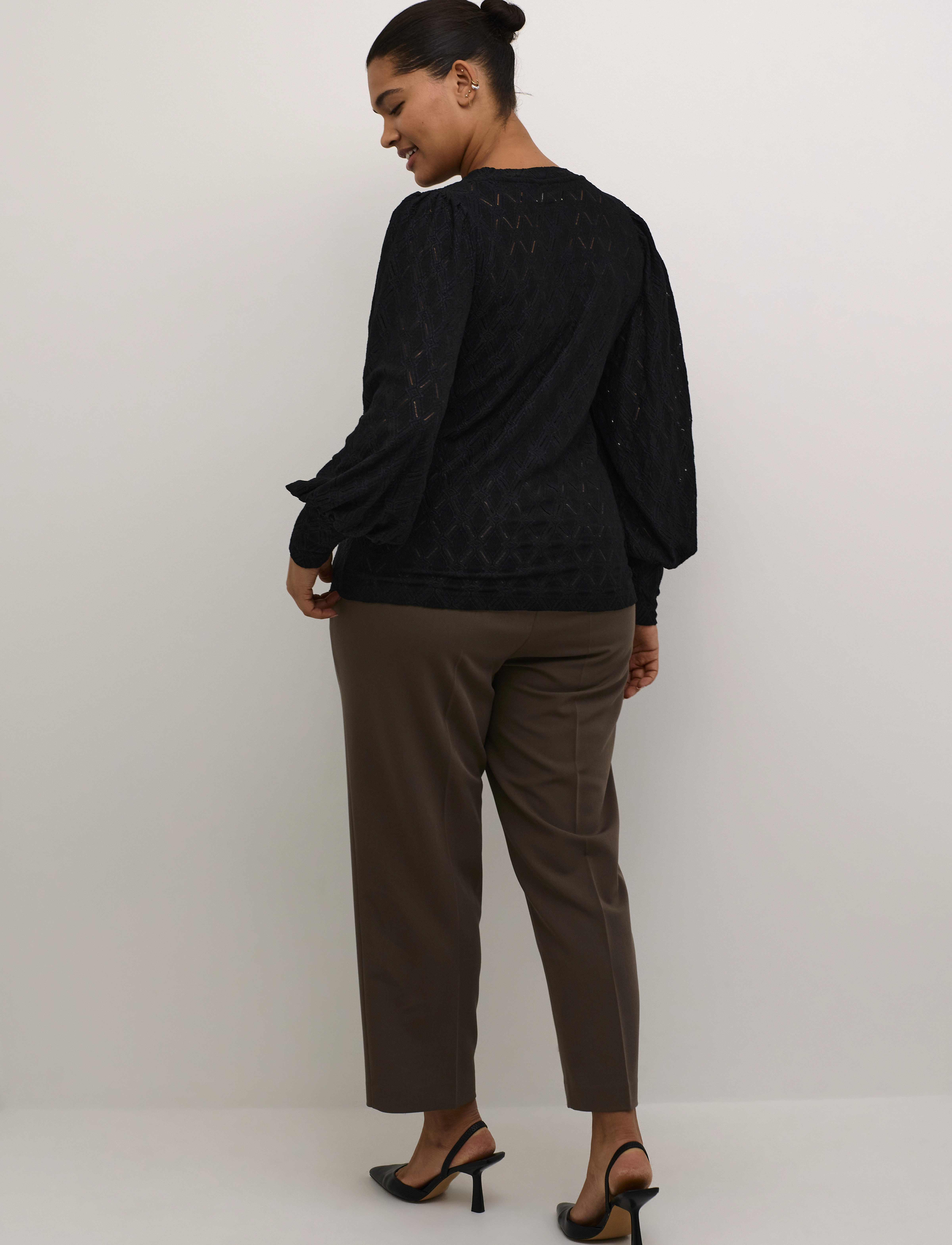 Kaffe Curve - KCtina Lace Blouse - langärmlige blusen - black deep - 4