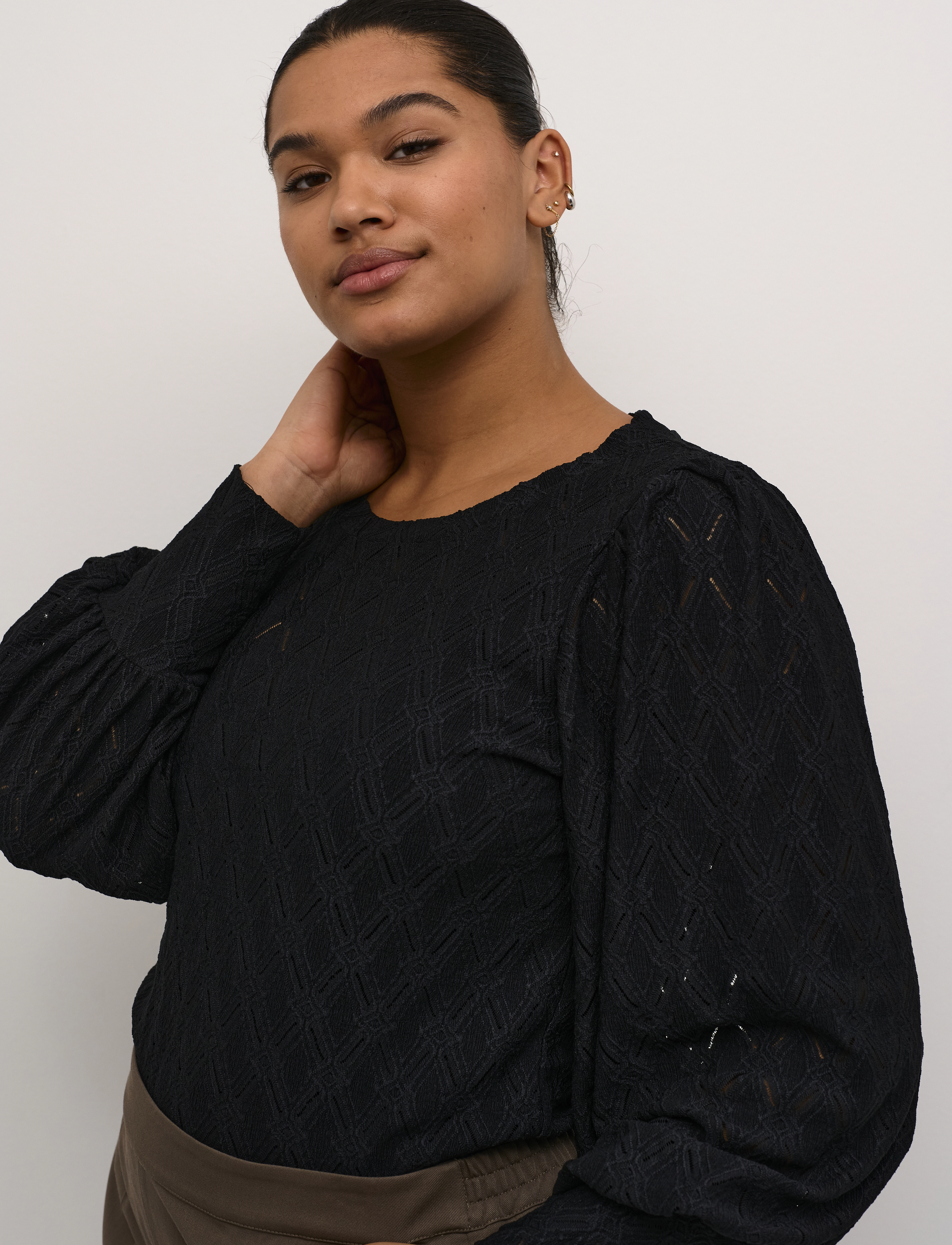Kaffe Curve - KCtina Lace Blouse - langärmlige blusen - black deep - 5