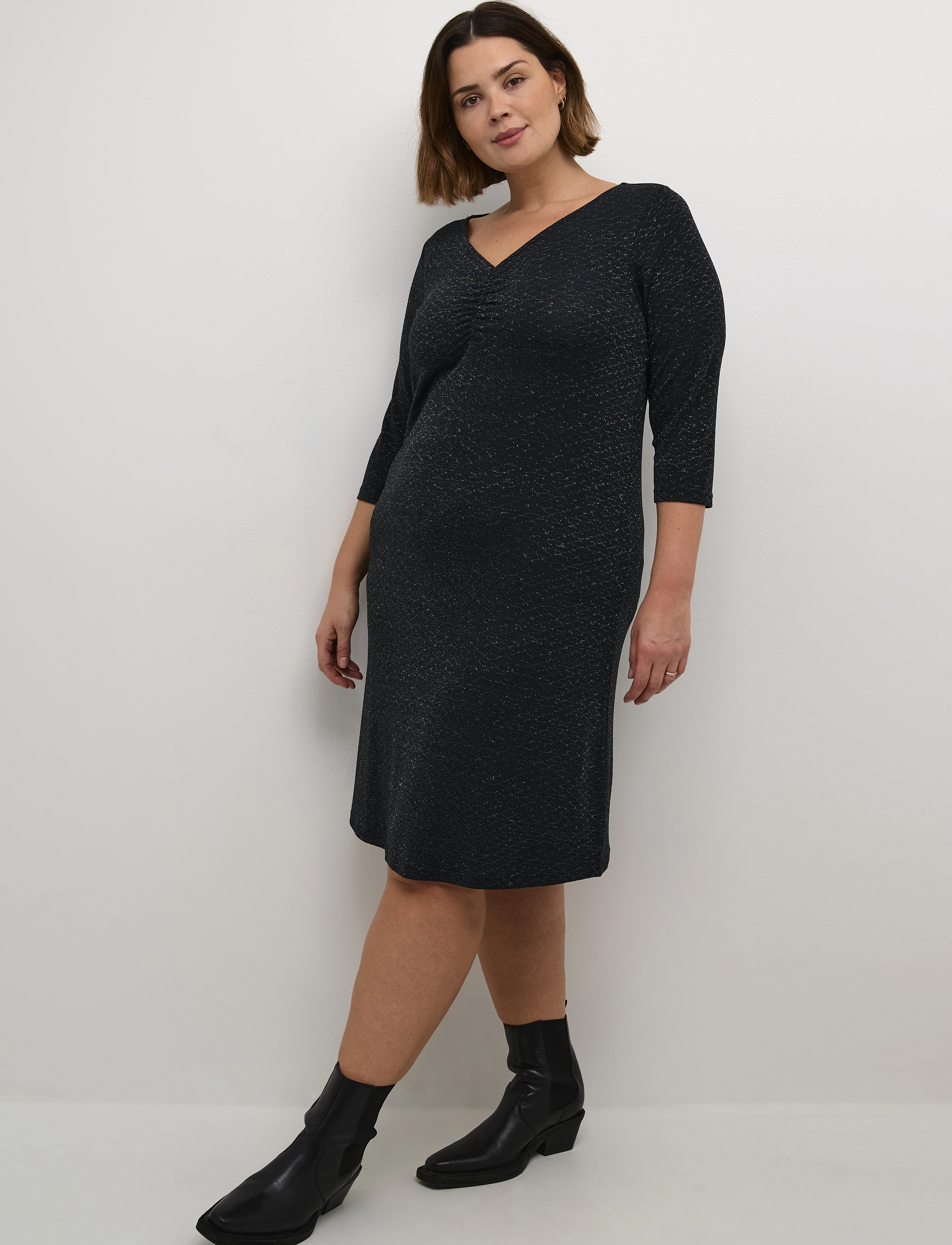 Kaffe Curve KCellia Dress - Strickkleider - BLACK GLITTER JERSEY / black
