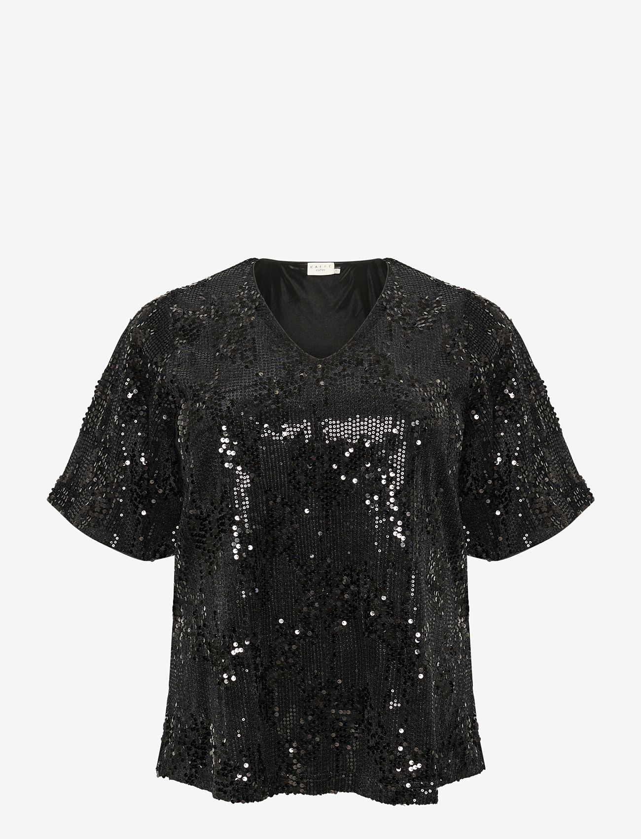 Kaffe Curve - KCnicoleen Sequin Blouse - lühikeste varrukatega pluusid - black deep - 0