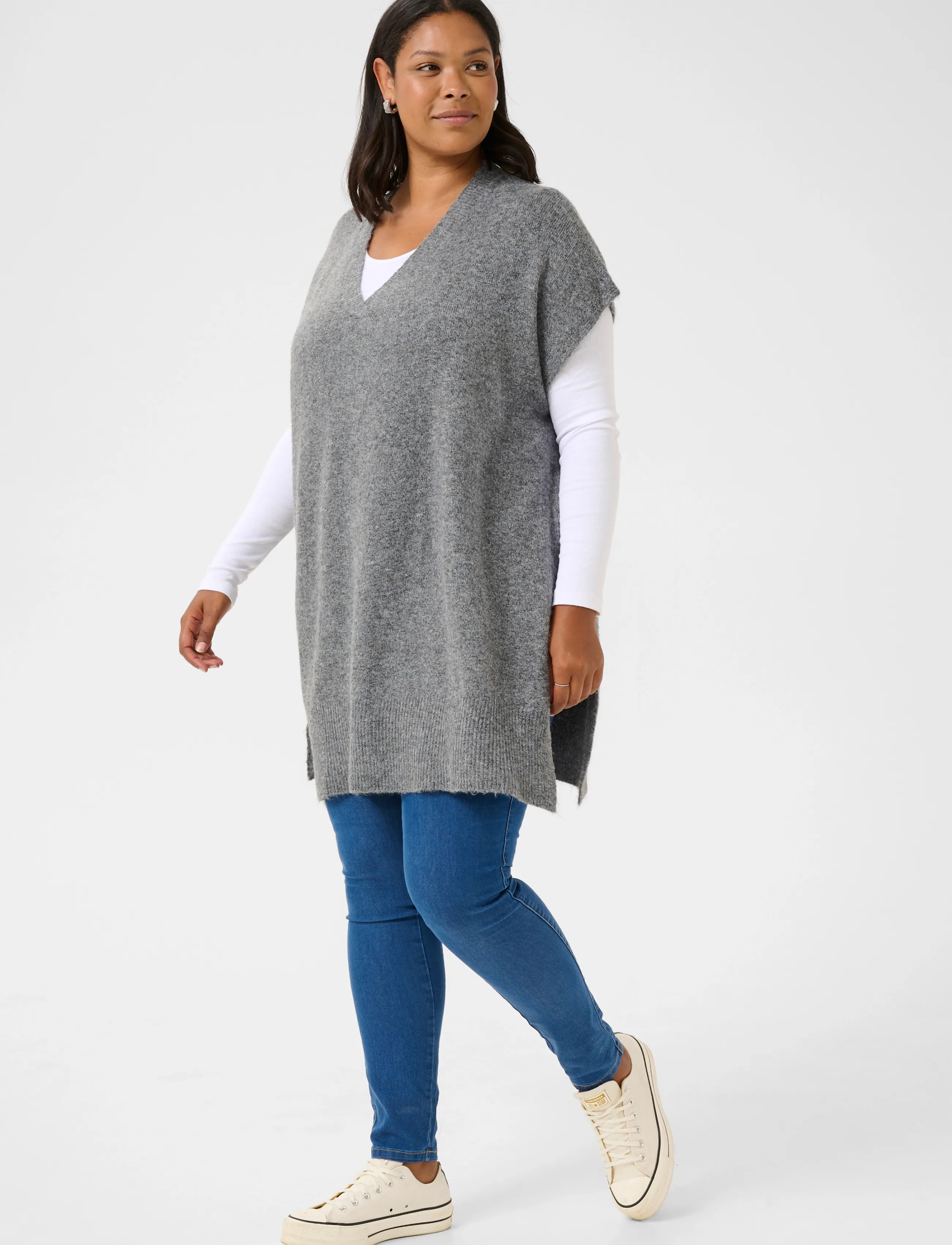 Kaffe Curve - KCannett Knit Poncho - ponchos & capes - dark grey melange - 3