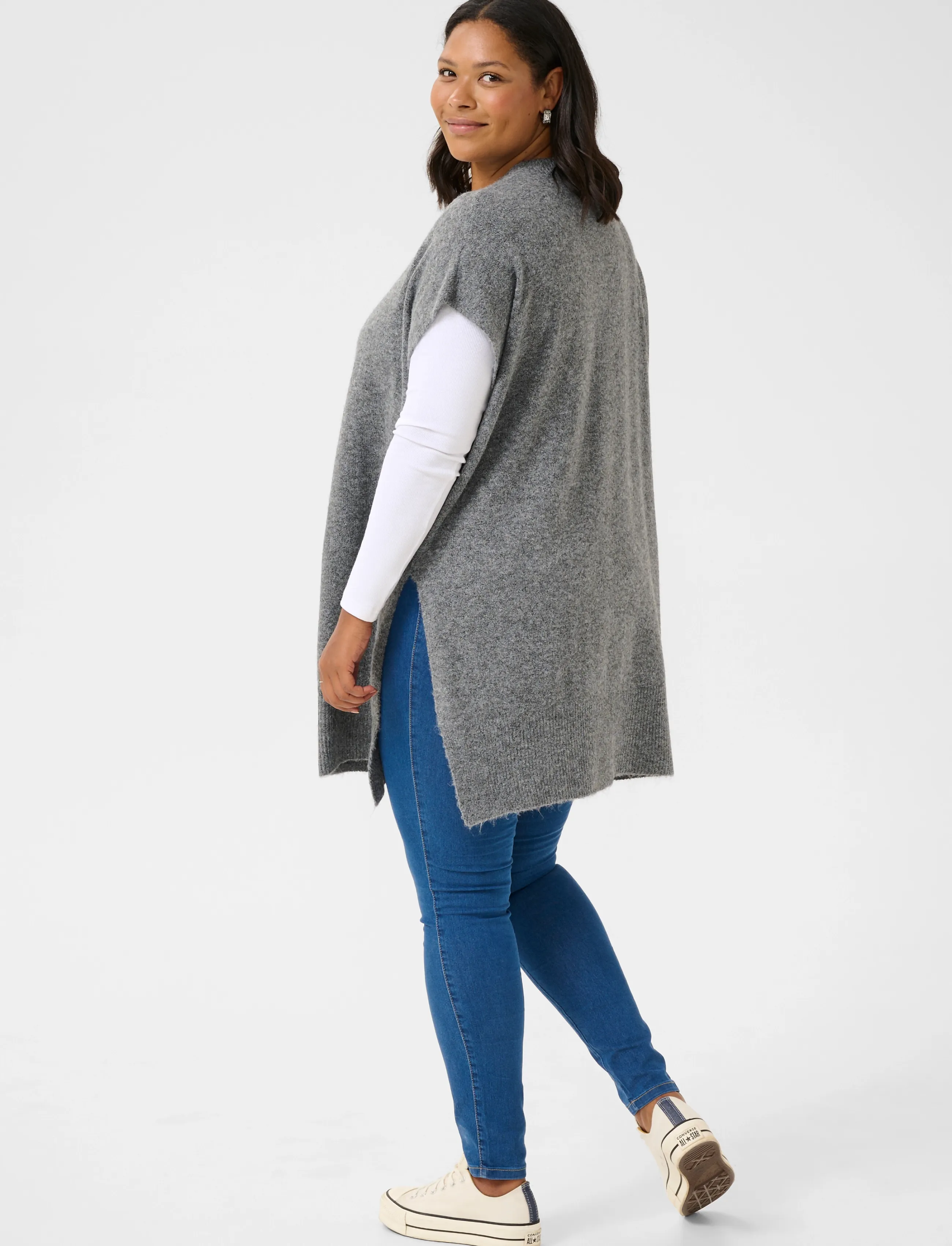 Kaffe Curve - KCannett Knit Poncho - ponchos & capes - dark grey melange - 4