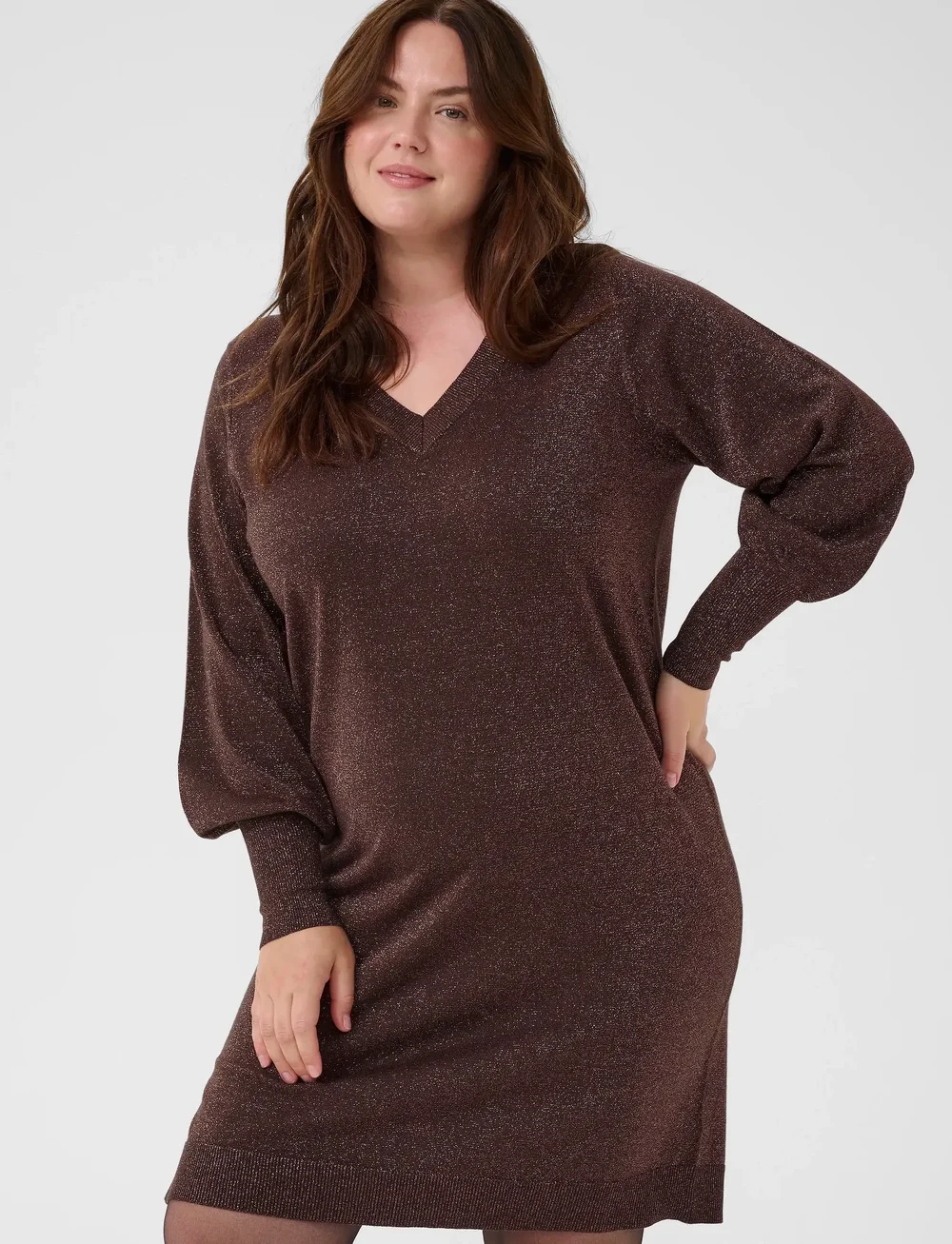 Kaffe Curve - KCregitta Knit Dress - stickade klänningar - black coffee - 0