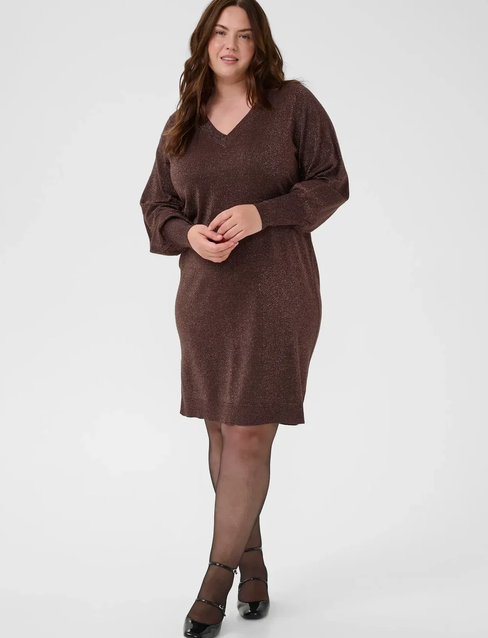 Kaffe Curve - KCregitta Knit Dress - stickade klänningar - black coffee - 3