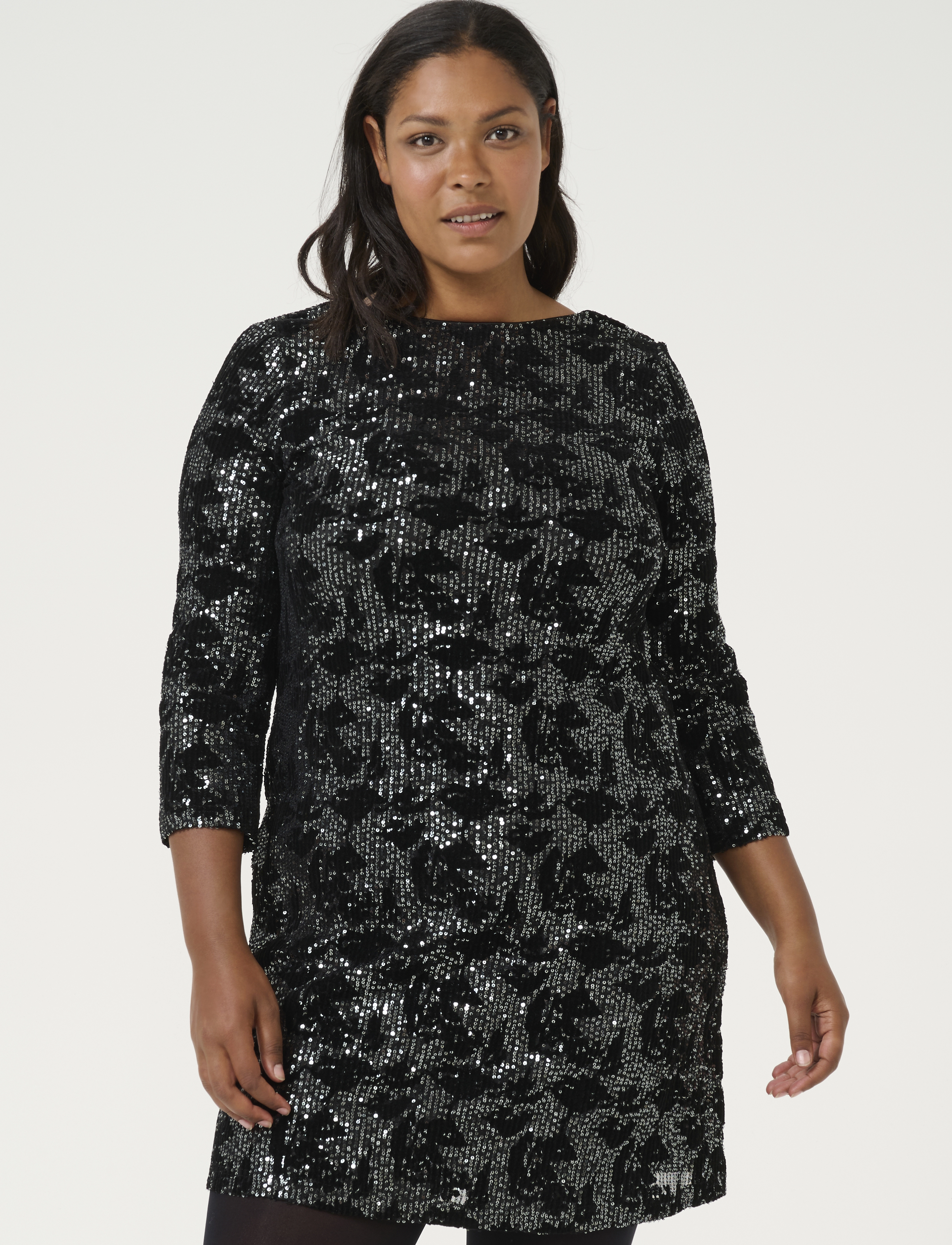 Kaffe Curve KCBrit Sequin Dress - Peokleidid - BLACK/DARK SILVER SEQUIN / black