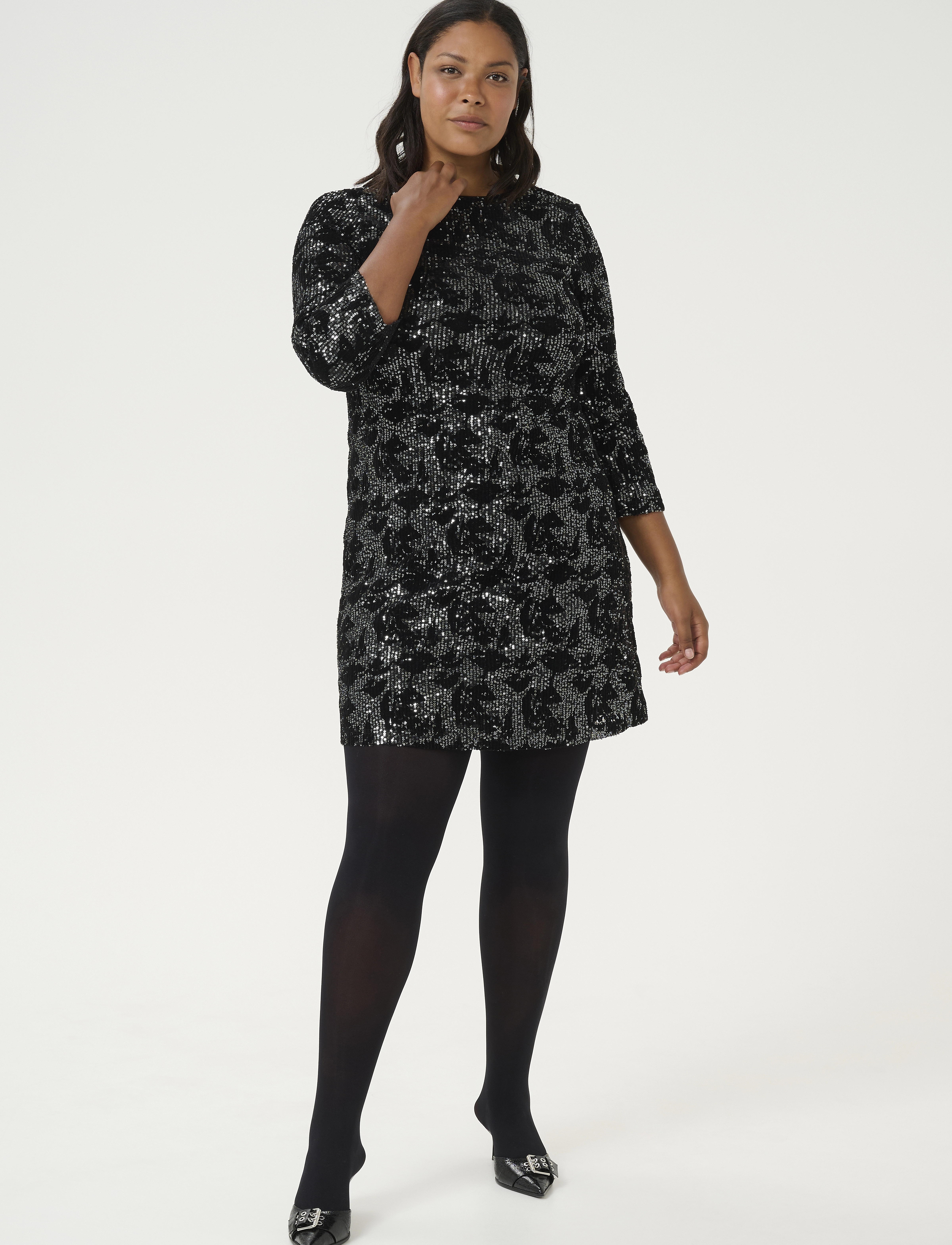 Kaffe Curve - KCBrit Sequin Dress - sukienka koktajlowa - black/dark silver sequin - 3