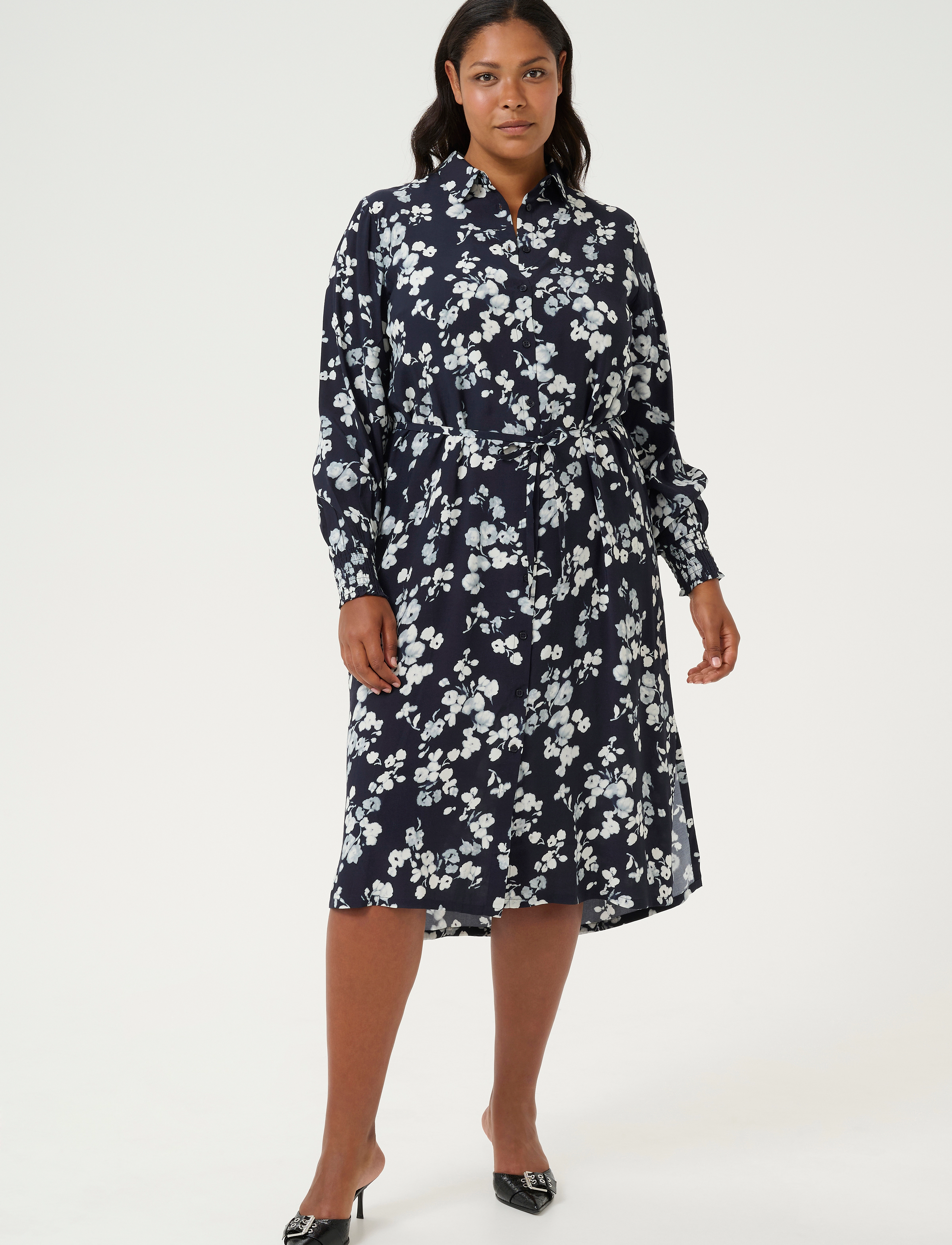 Kaffe Curve KCalicia Shirt Dress - Kleidid - MARINE FLOWER / navy