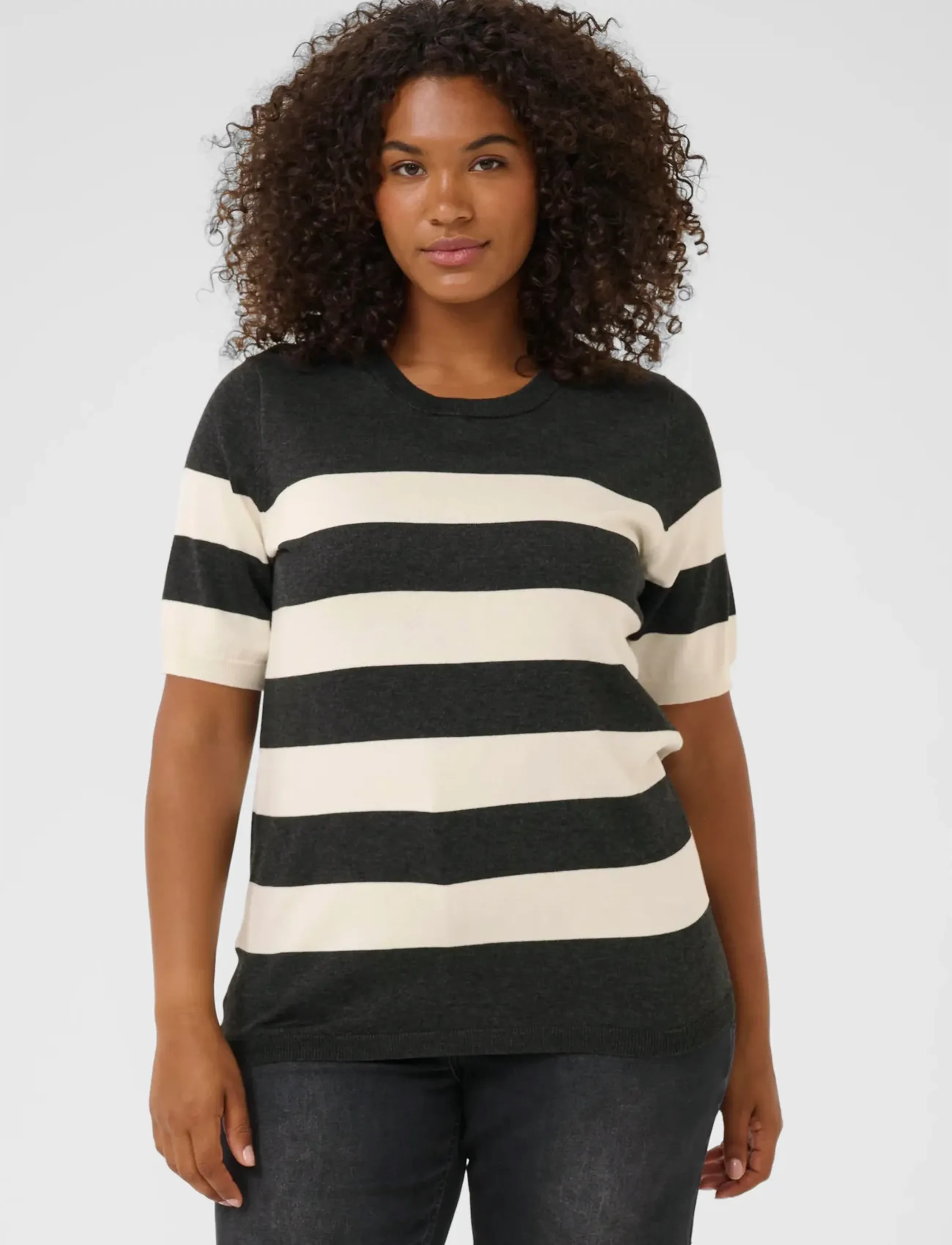 Kaffe Curve Kclizzy Striped Pullover, M, Knitwear, Schwarz - Jumpers, Frauen