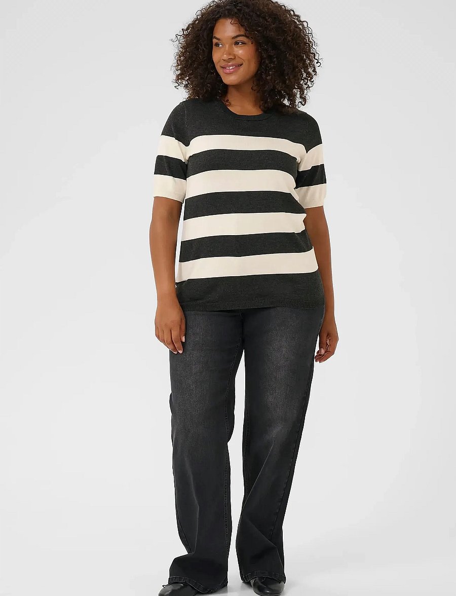 Kaffe Curve - KClizzy Striped Pullover - stickade tröjor - dgm/turtledove wide stripe - 3