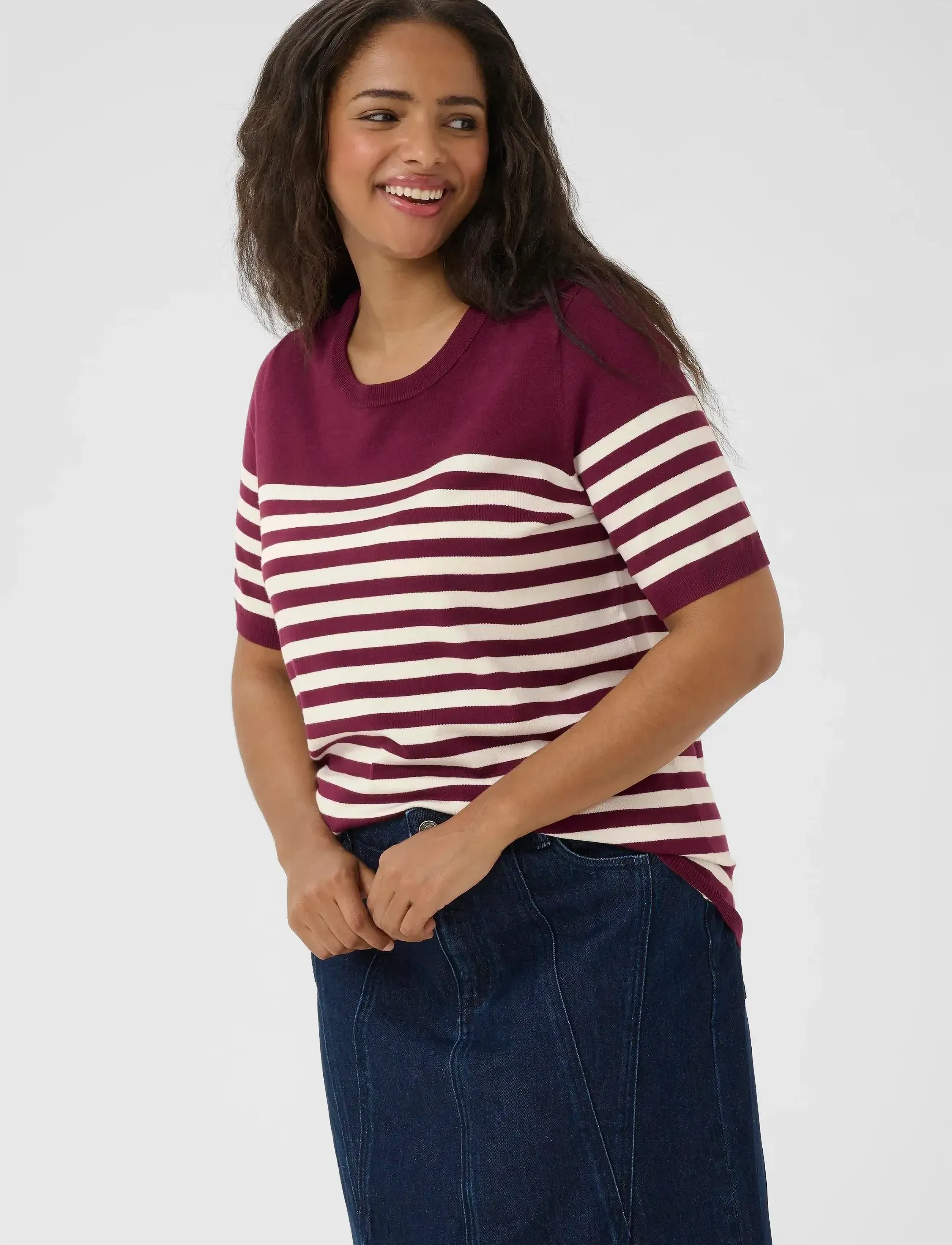 Kaffe Curve Kclizzy Striped Pullover, L, Knitwear, Burgunderrot - Jumpers, Frauen