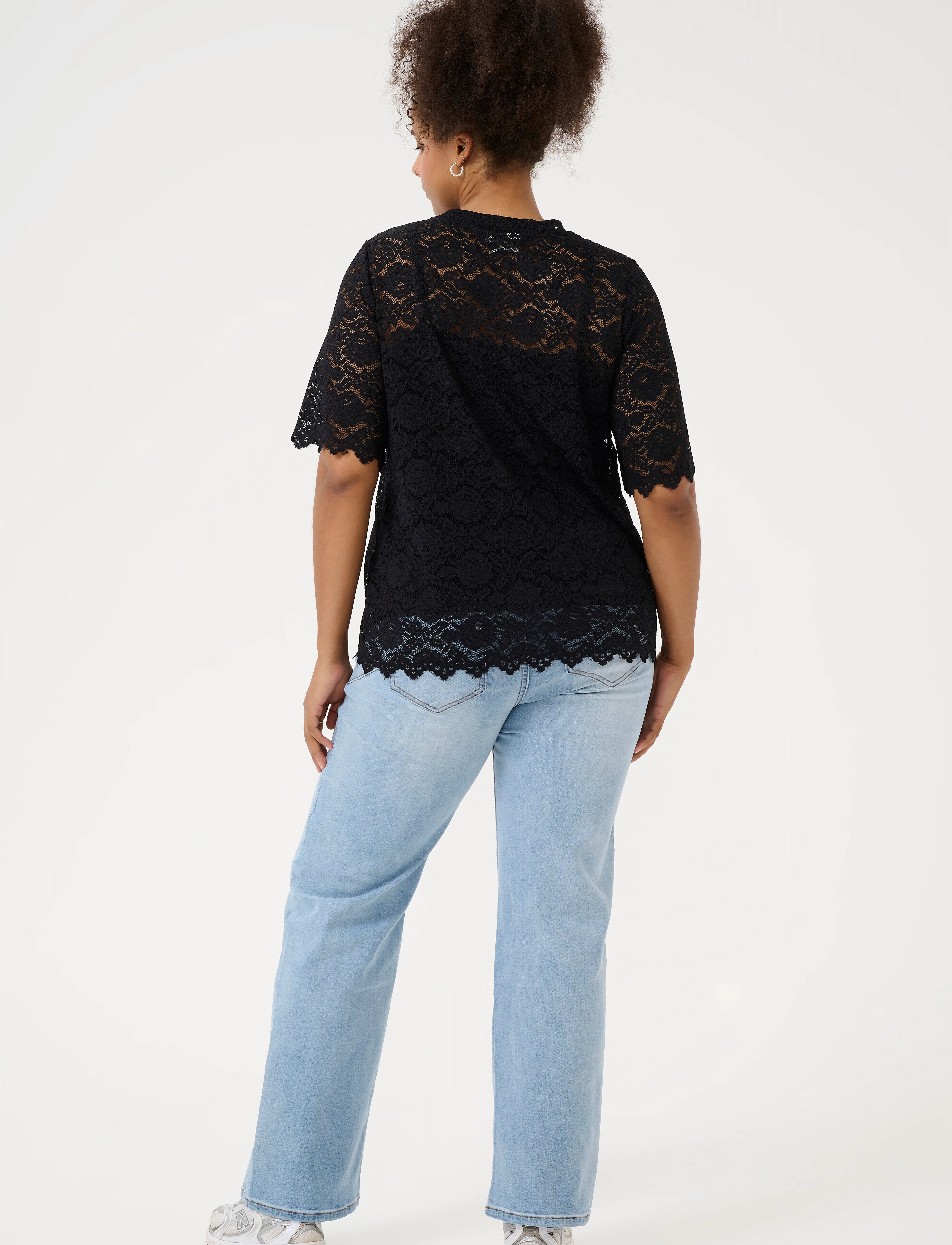Kaffe Curve - KCjaida Lace T-Shirt - t-skjorter - black deep - 4