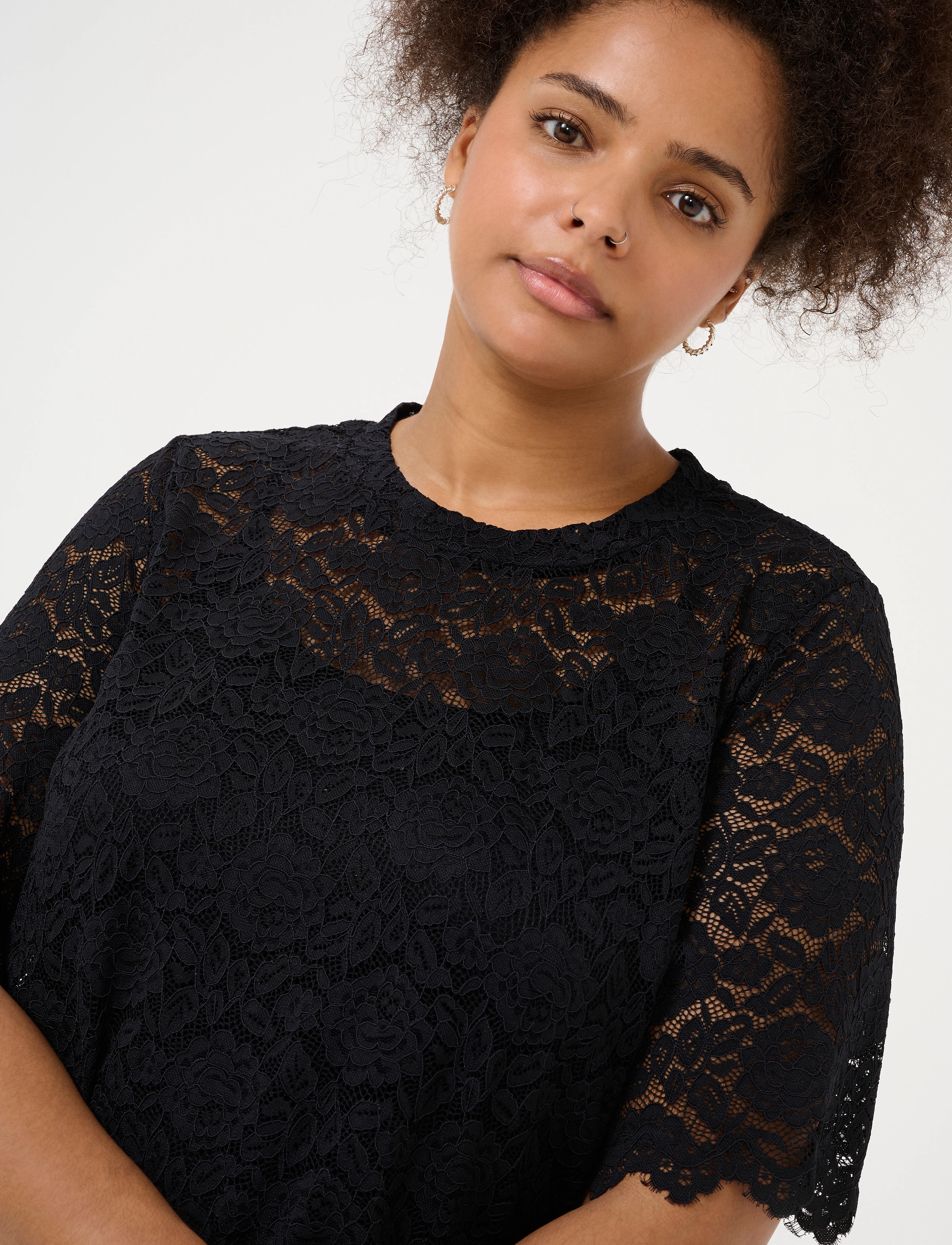 Kaffe Curve - KCjaida Lace T-Shirt - t-skjorter - black deep - 5