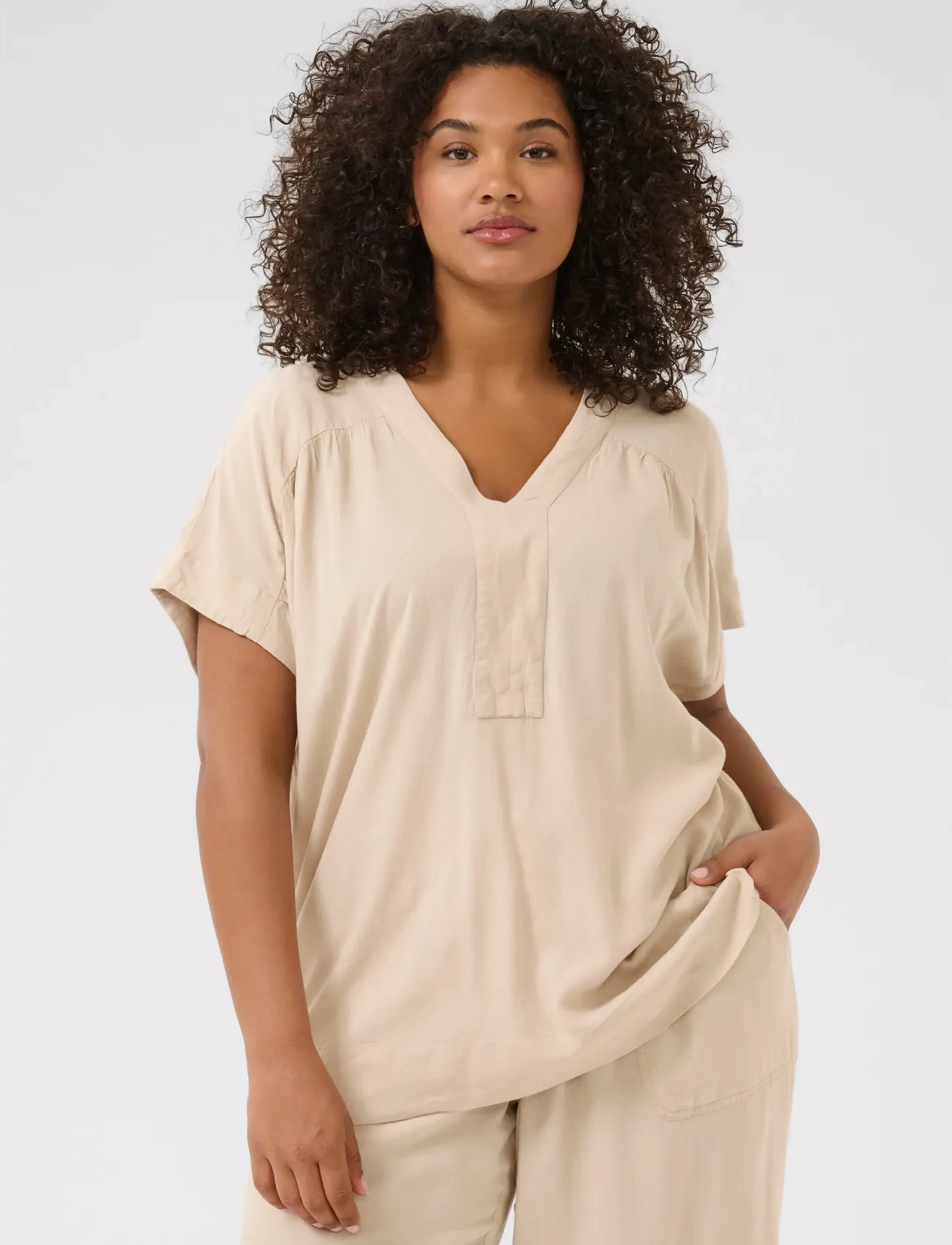 Kaffe Curve KCmille Wing SL Blouse - Bluser - FEATHER GRAY / beige