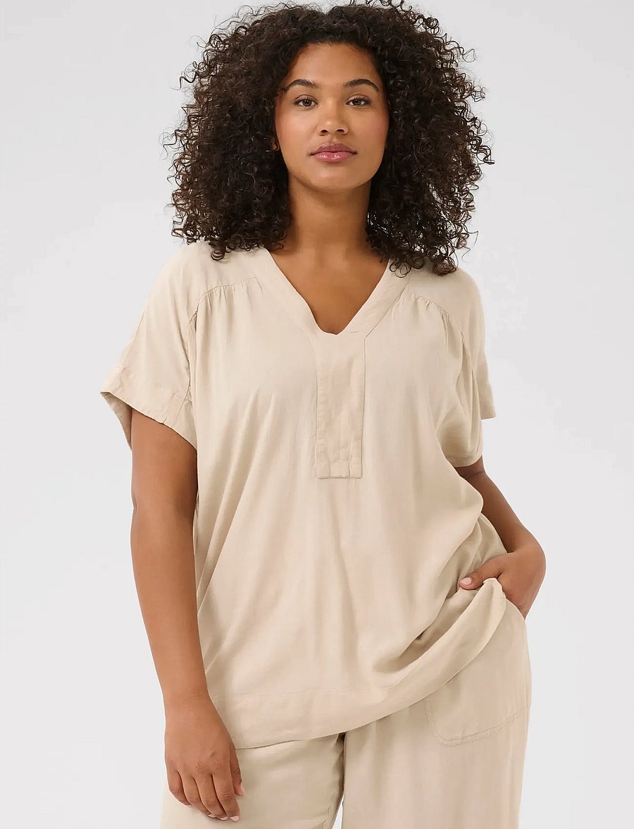 Kaffe Curve - KCmille Wing SL Blouse - kurzärmelige blusen - feather gray - 0