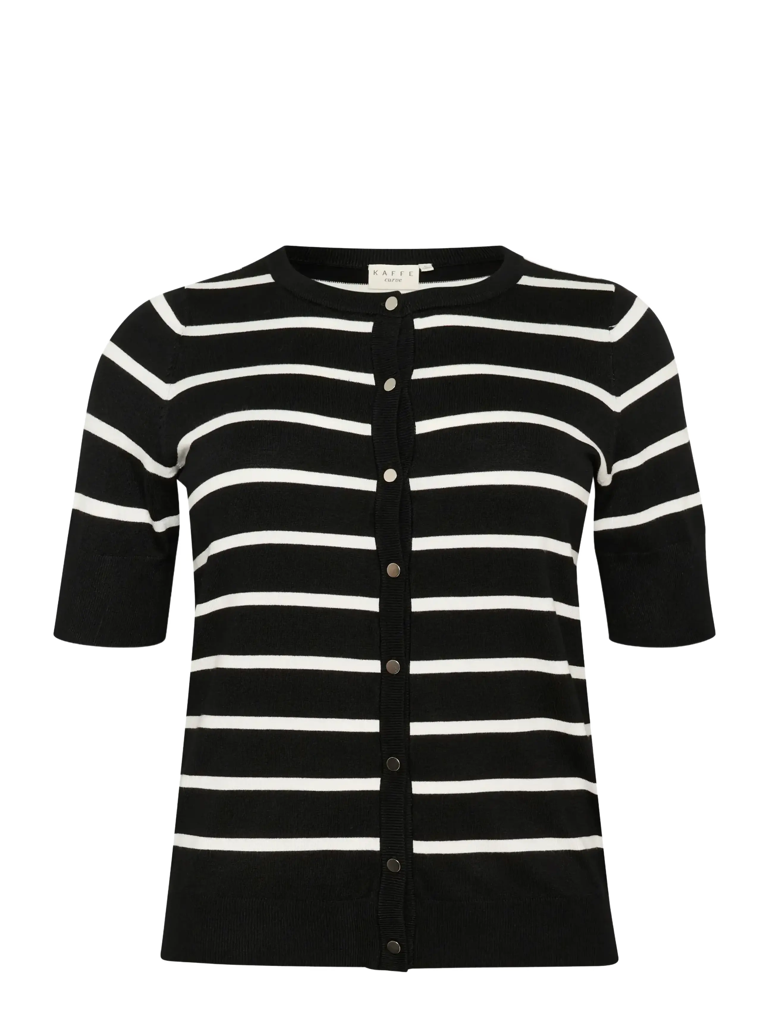 Kaffe Curve KClizzy Short SL Cardigan - Transitional Layering - BLACK/CHALK STRIPE / black