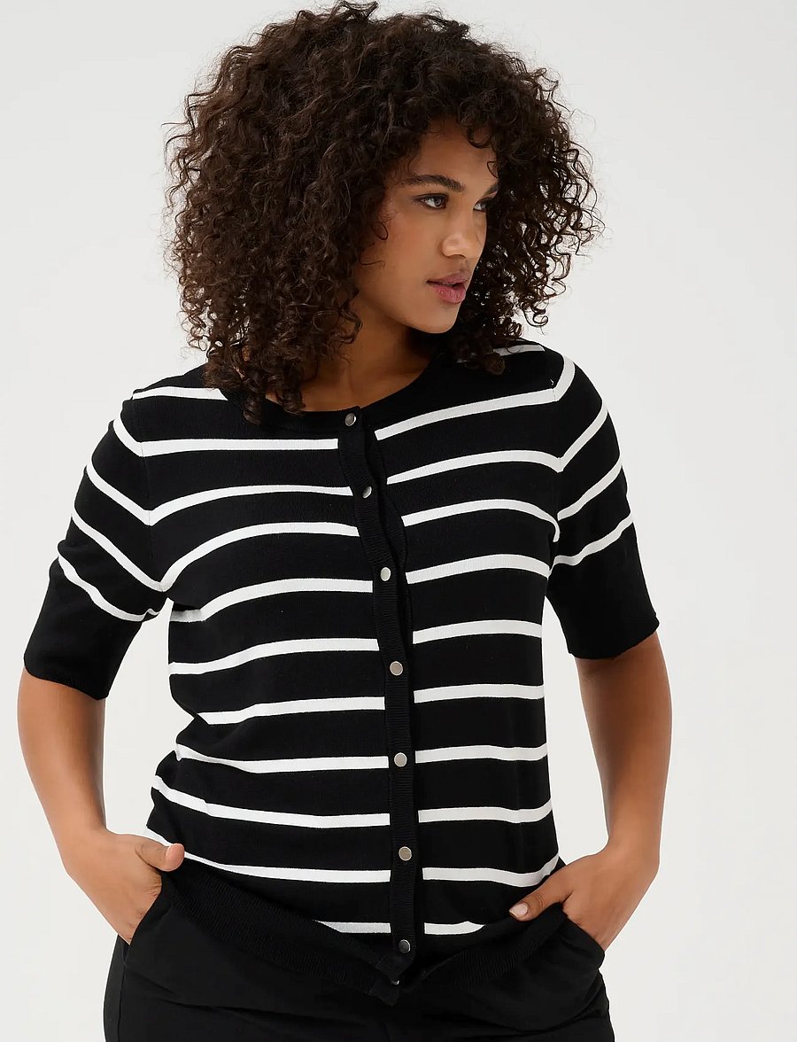 Kaffe Curve - KClizzy Short SL Cardigan - gilets - black/chalk stripe - 0