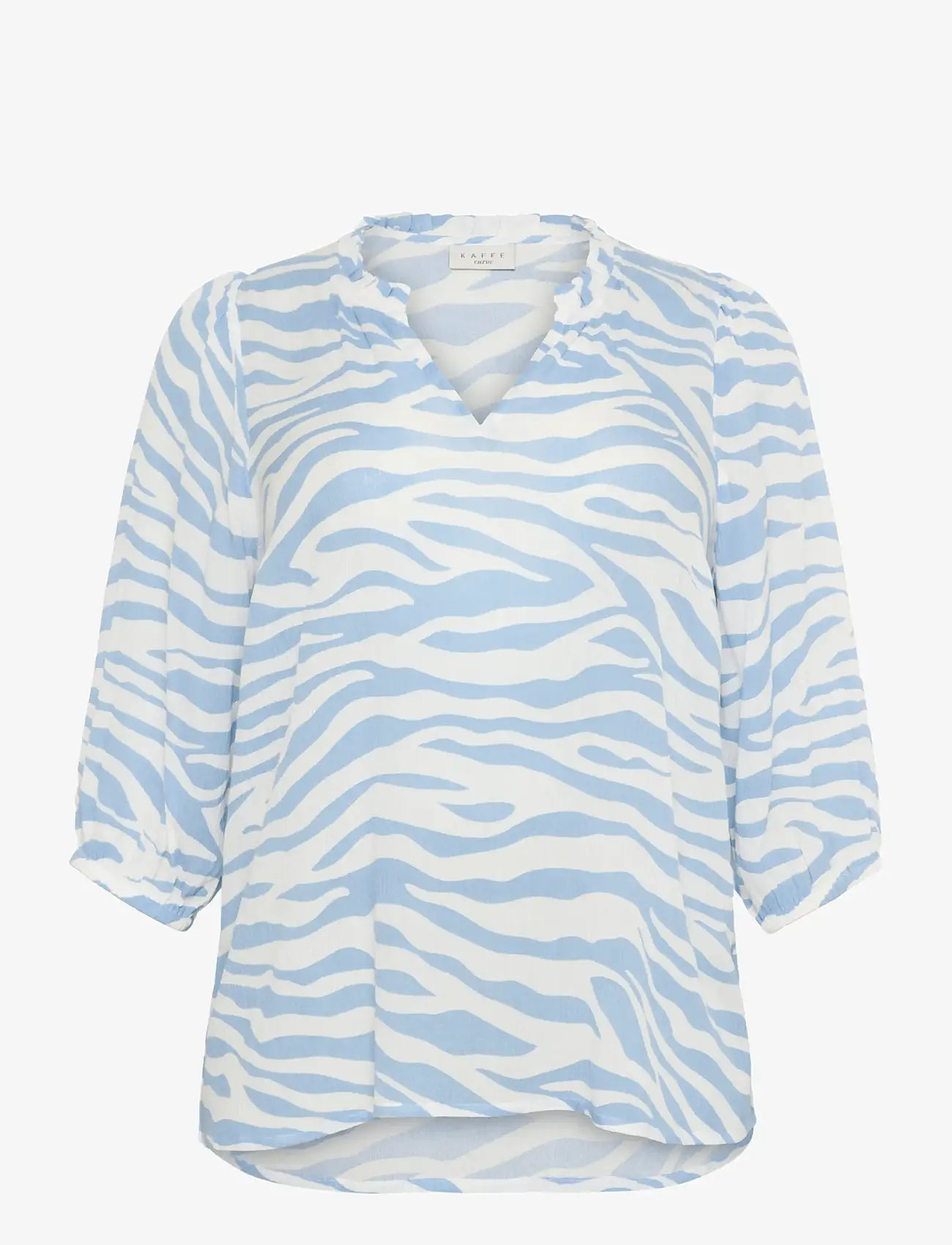 Kaffe Curve - KCedina Ami Blouse - pikkade varrukatega pluusid - soft chambray / chalk graphic - 0