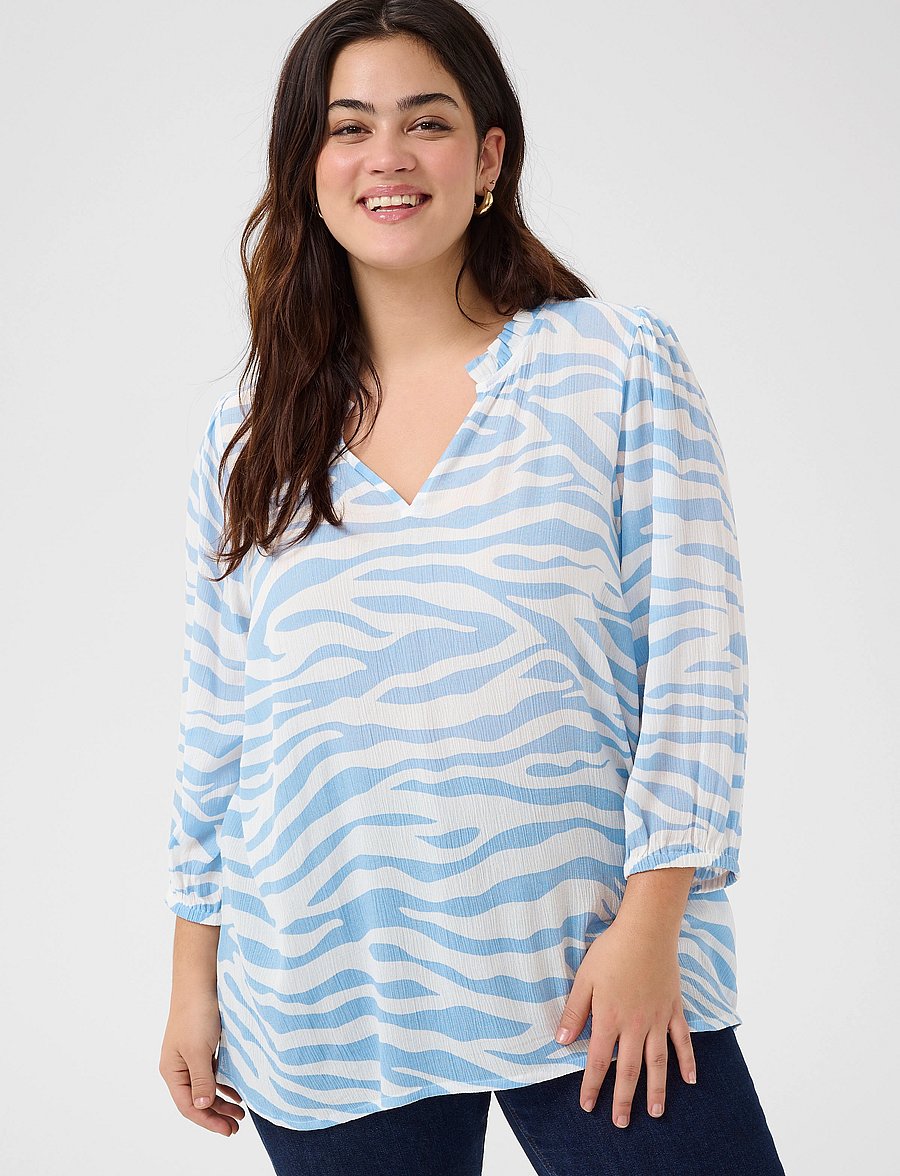 Kaffe Curve - KCedina Ami Blouse - langærmede bluser - soft chambray / chalk graphic - 0
