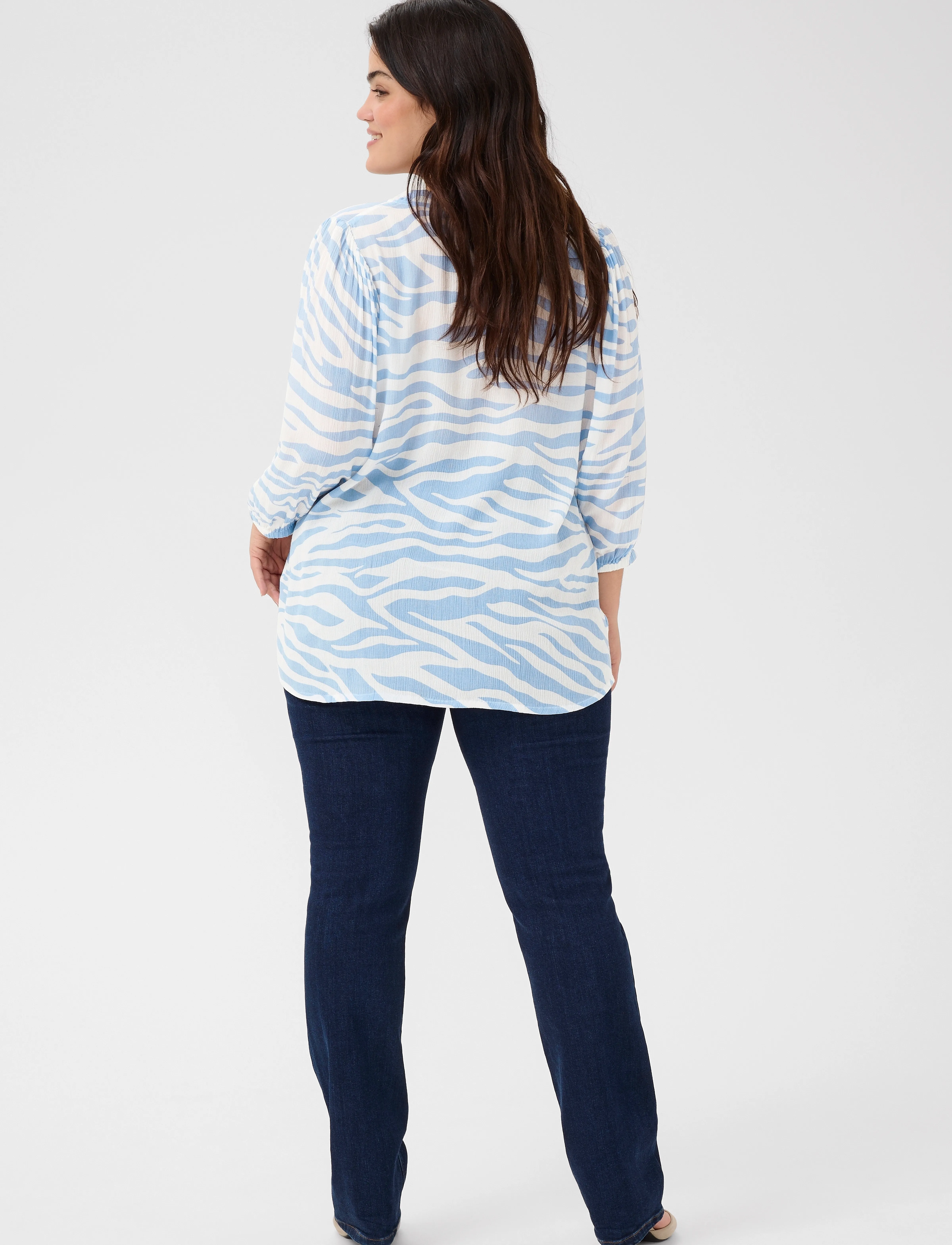 Kaffe Curve - KCedina Ami Blouse - pitkähihaiset puserot - soft chambray / chalk graphic - 4