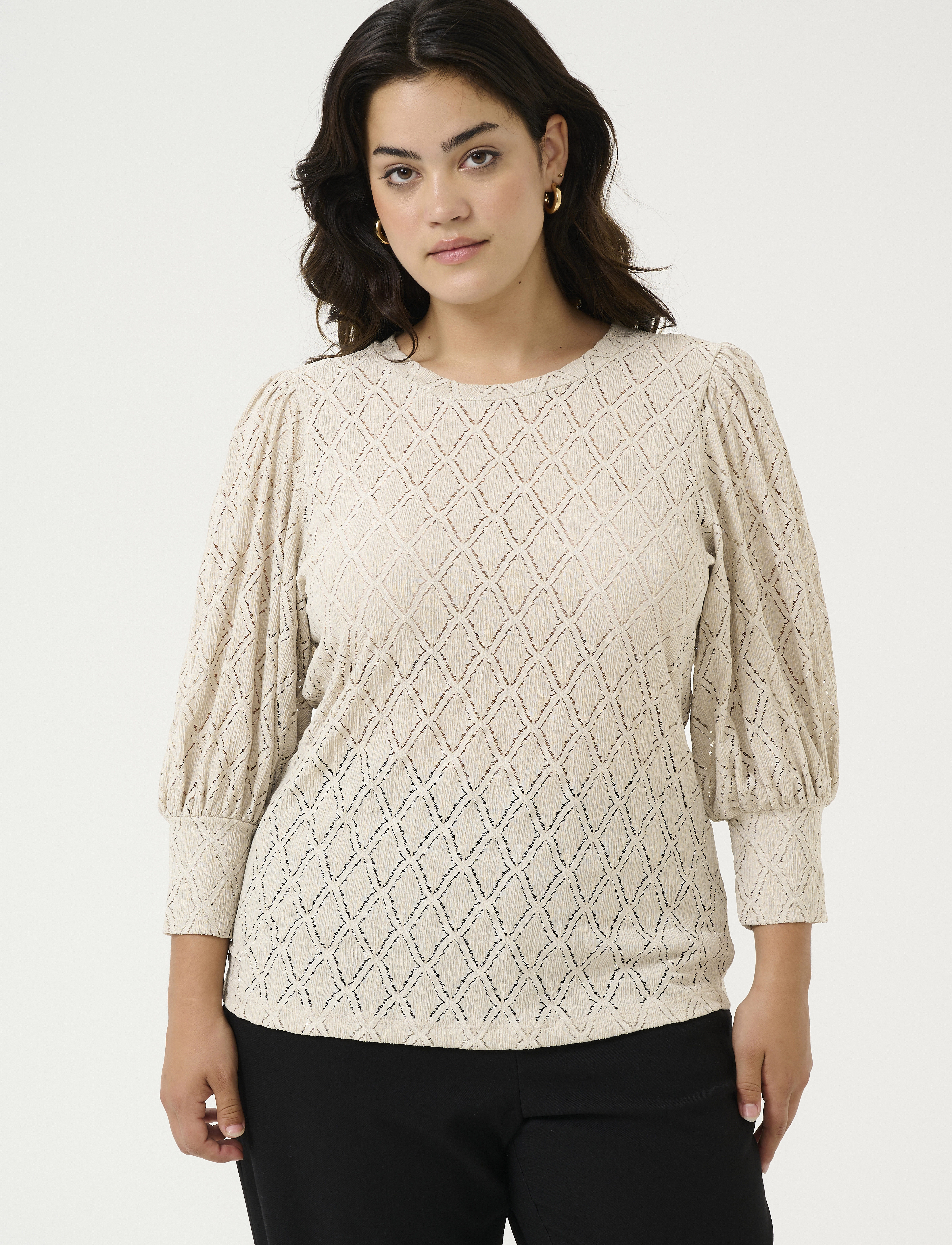 Kaffe Curve - KCtia Lace Blouse - lühikeste varrukatega pluusid - feather gray - 0