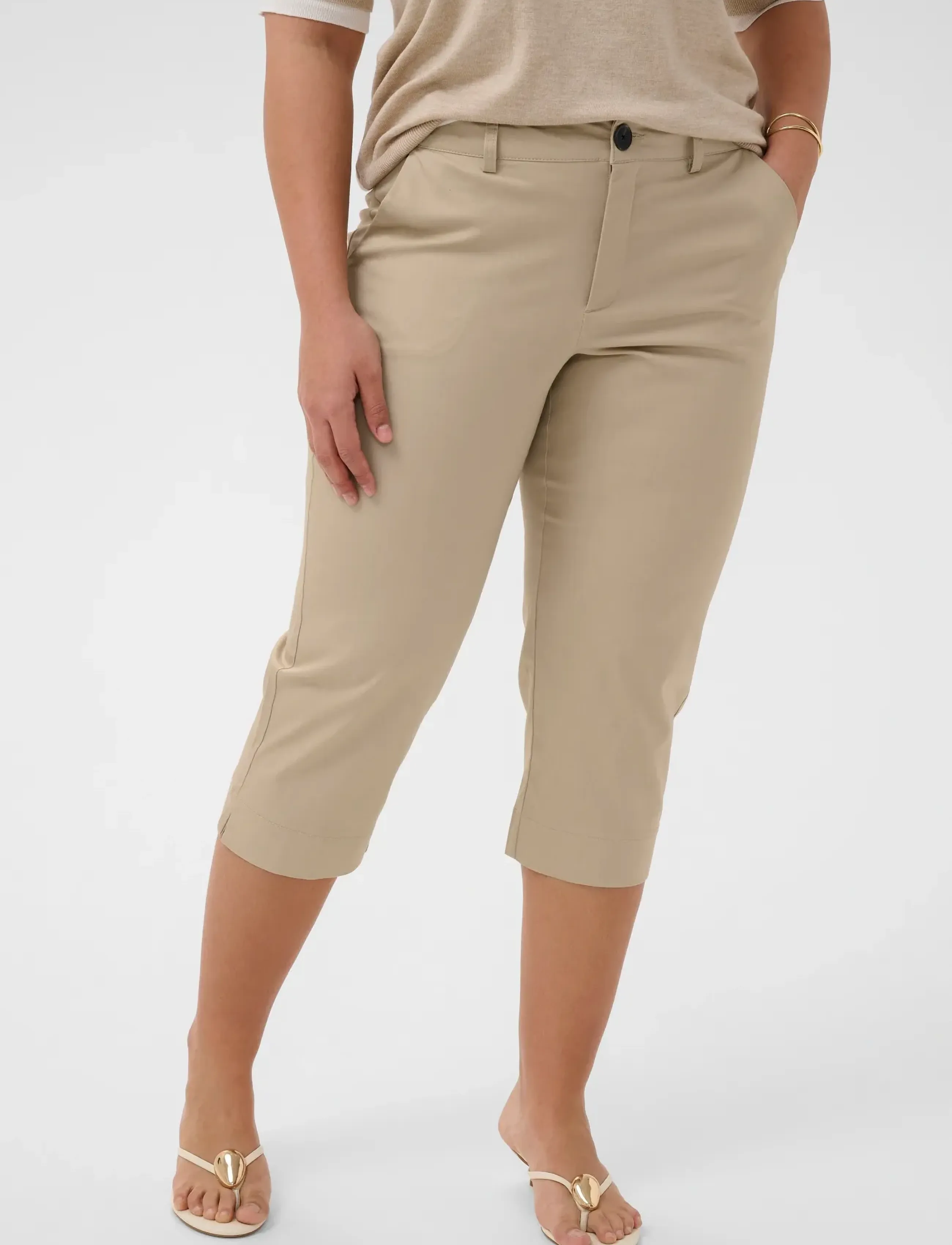 Kaffe Curve Kcleana Capri Pants, 44, Beige, Bukser > Capri-Bukser, Dame