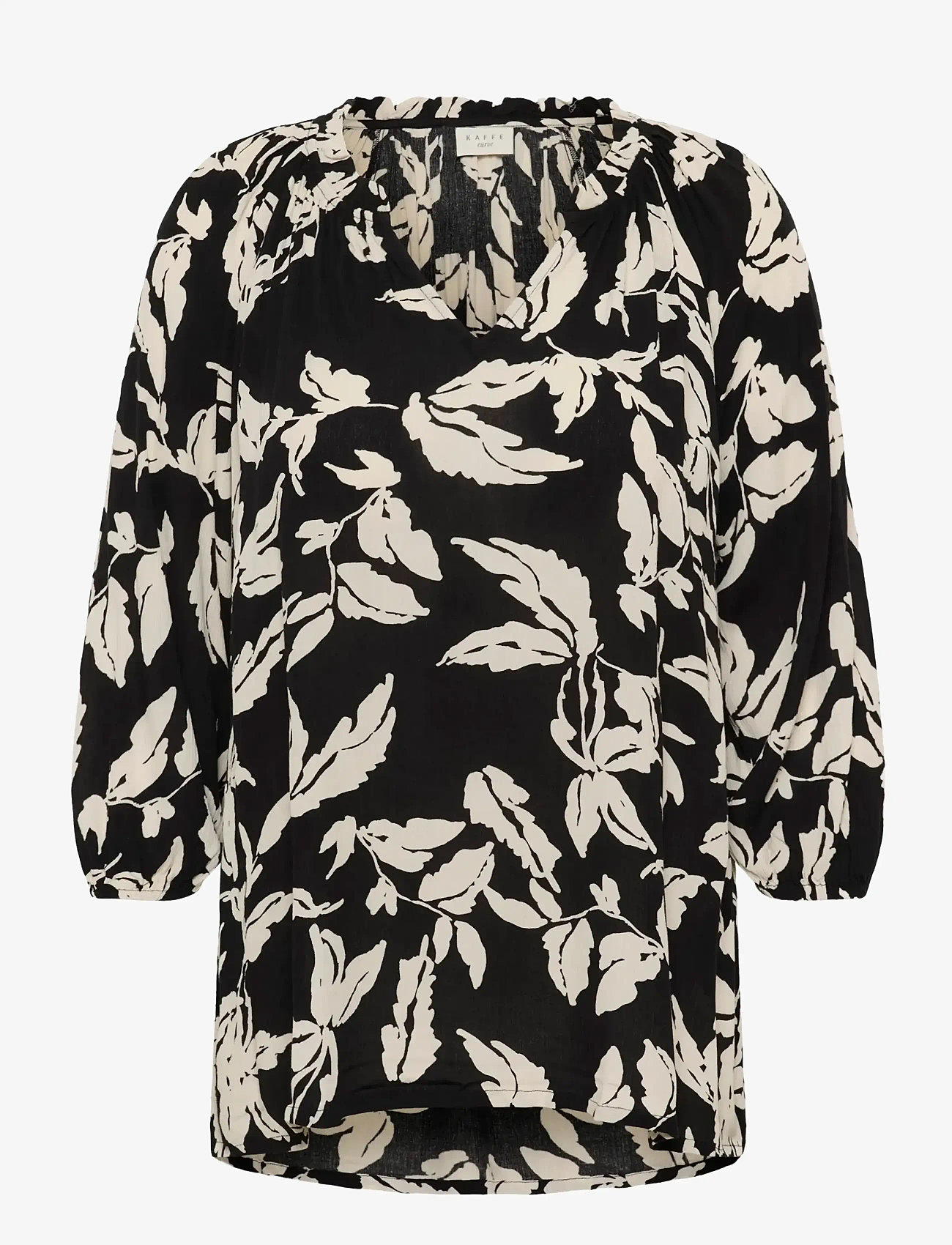 Kaffe Curve - KCtrine Ami Blouse - långärmade blusar - black chalk leaves - 1