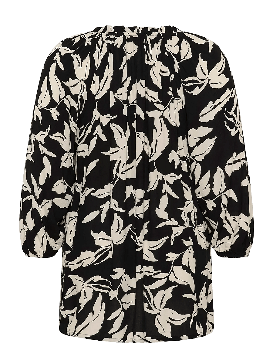 Kaffe Curve - KCtrine Ami Blouse - kolmveerandvarrukatega pluusid - black chalk leaves - 2