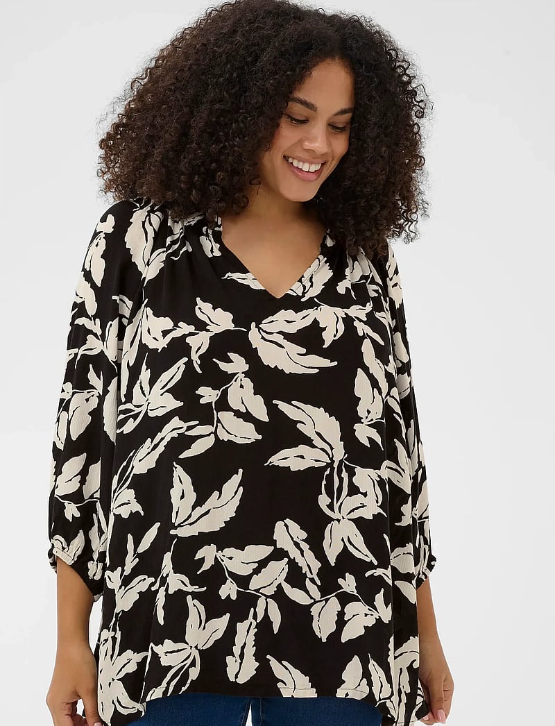 Kaffe Curve - KCtrine Ami Blouse - långärmade blusar - black chalk leaves - 4