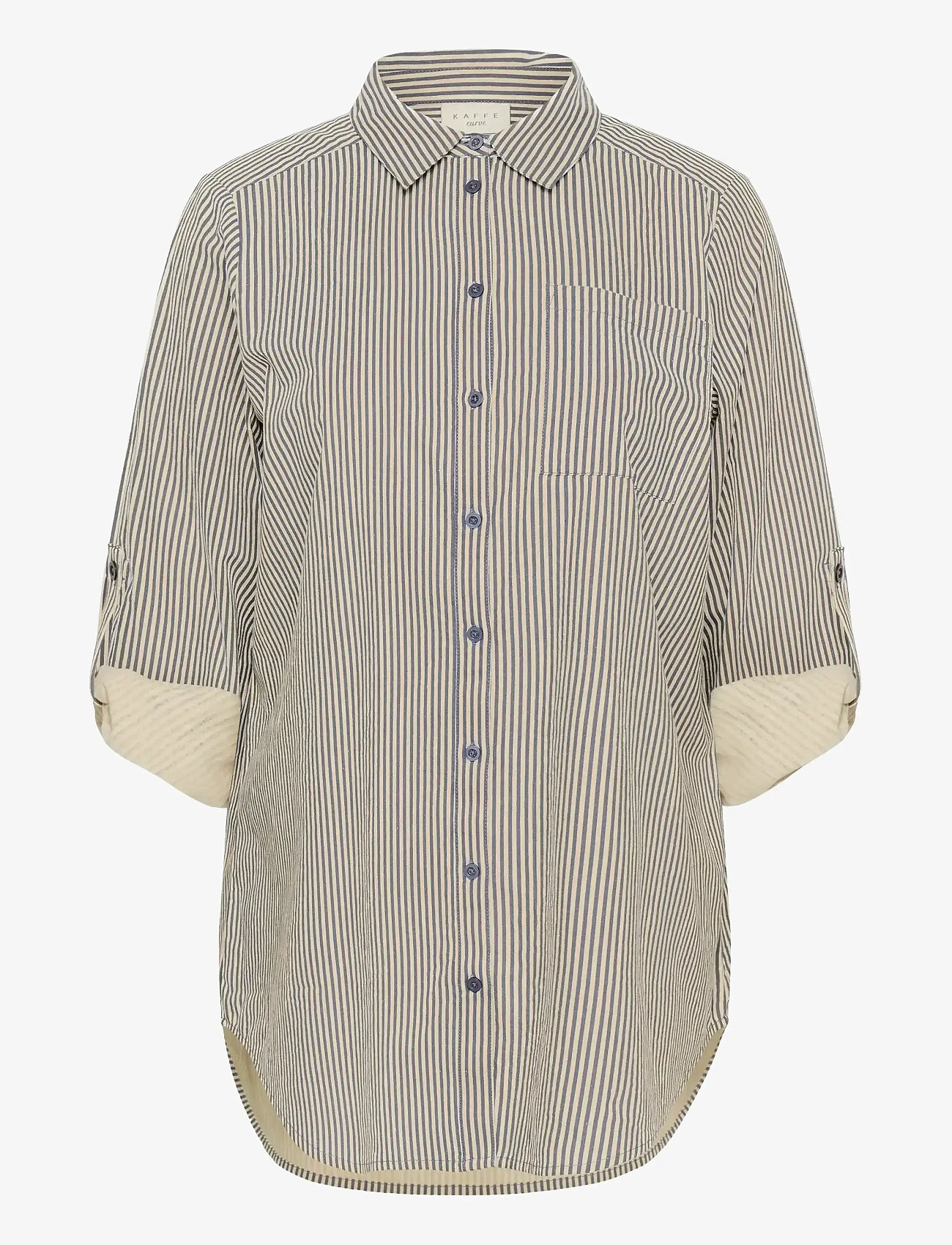 Kaffe Curve - KCnana Striped Shirt Tunic - langärmlige hemden - midnight/white stripe - 1