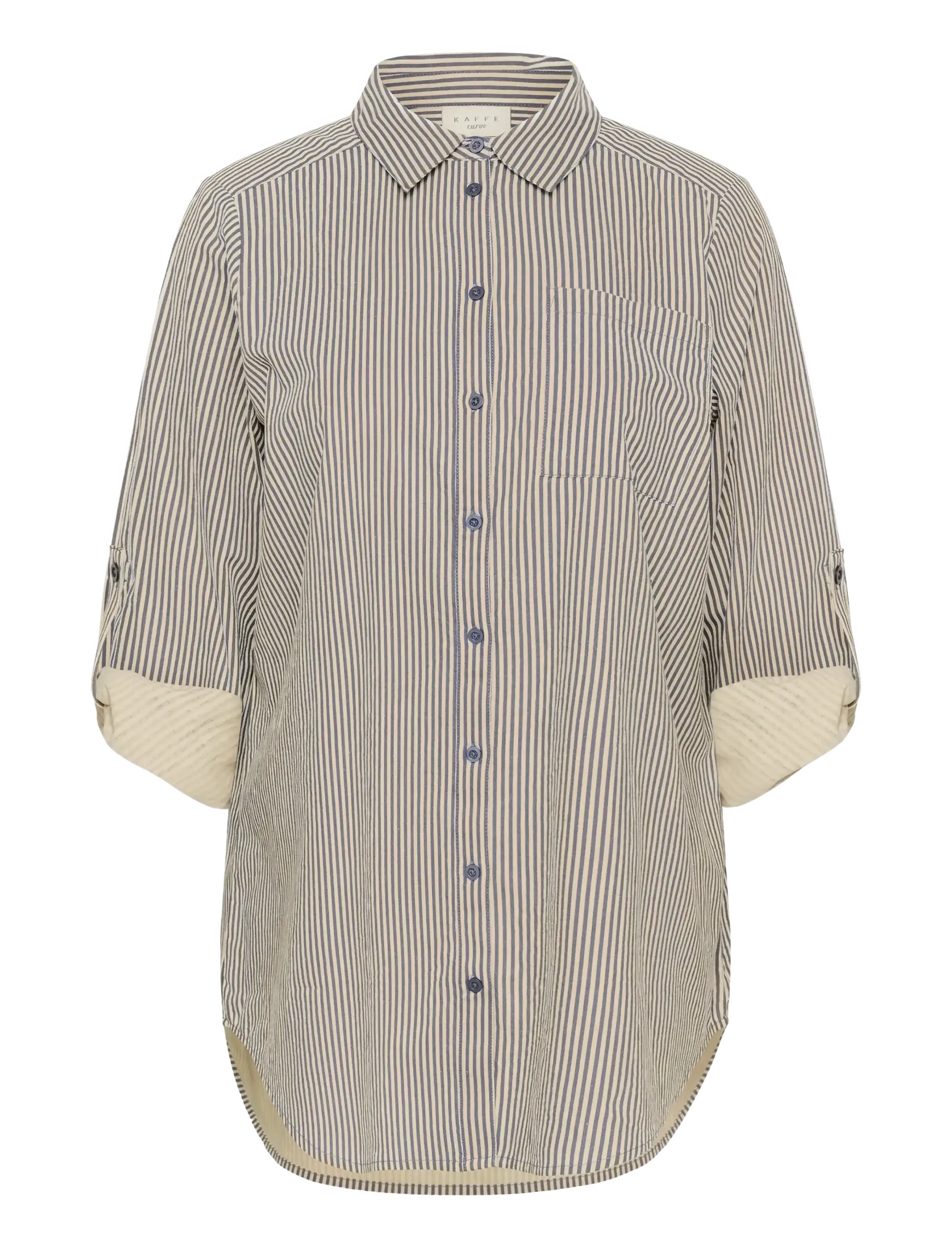 Kaffe Curve KCnana Striped Shirt Tunic - Transitional Layering - MIDNIGHT/WHITE STRIPE / beige