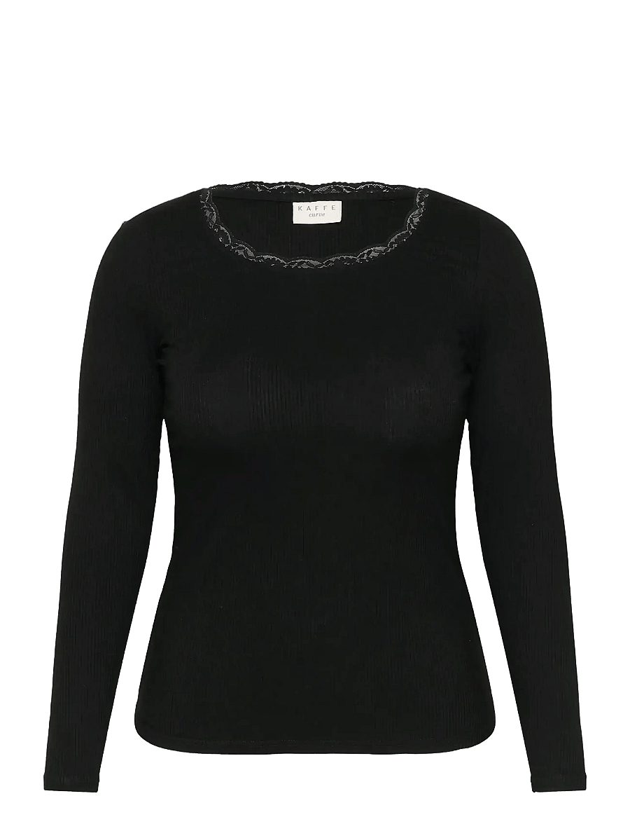 Kaffe Curve - KComia U-Neck Tee - topy z długimi rękawami - black deep - 1