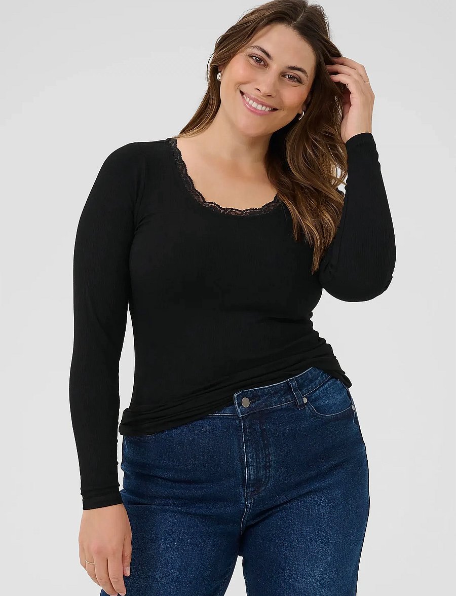Kaffe Curve - KComia U-Neck Tee - topy z długimi rękawami - black deep - 0