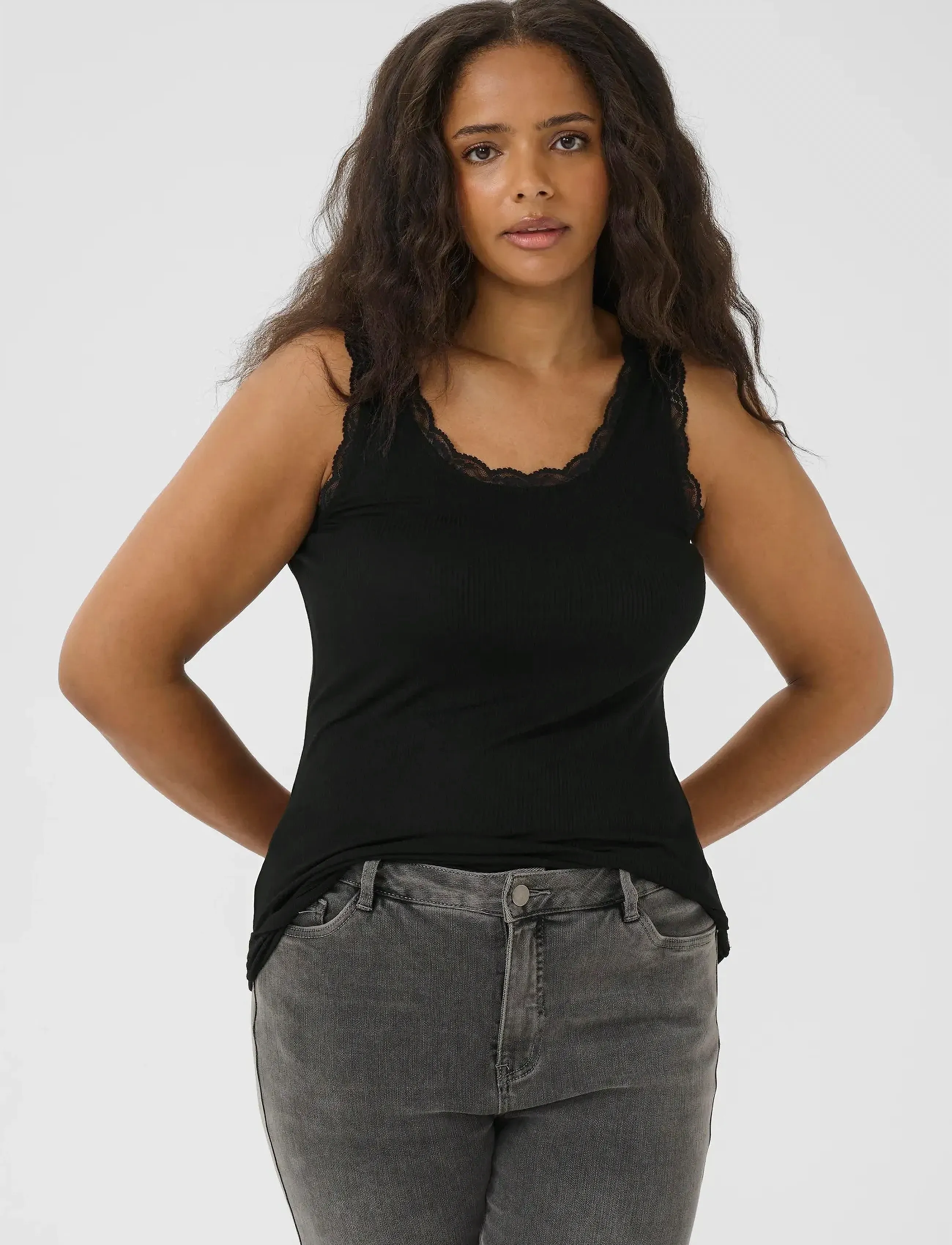 Kaffe Curve Kcomia Top, Kvinder, Blonder Tanktop, Sort, Str: M
