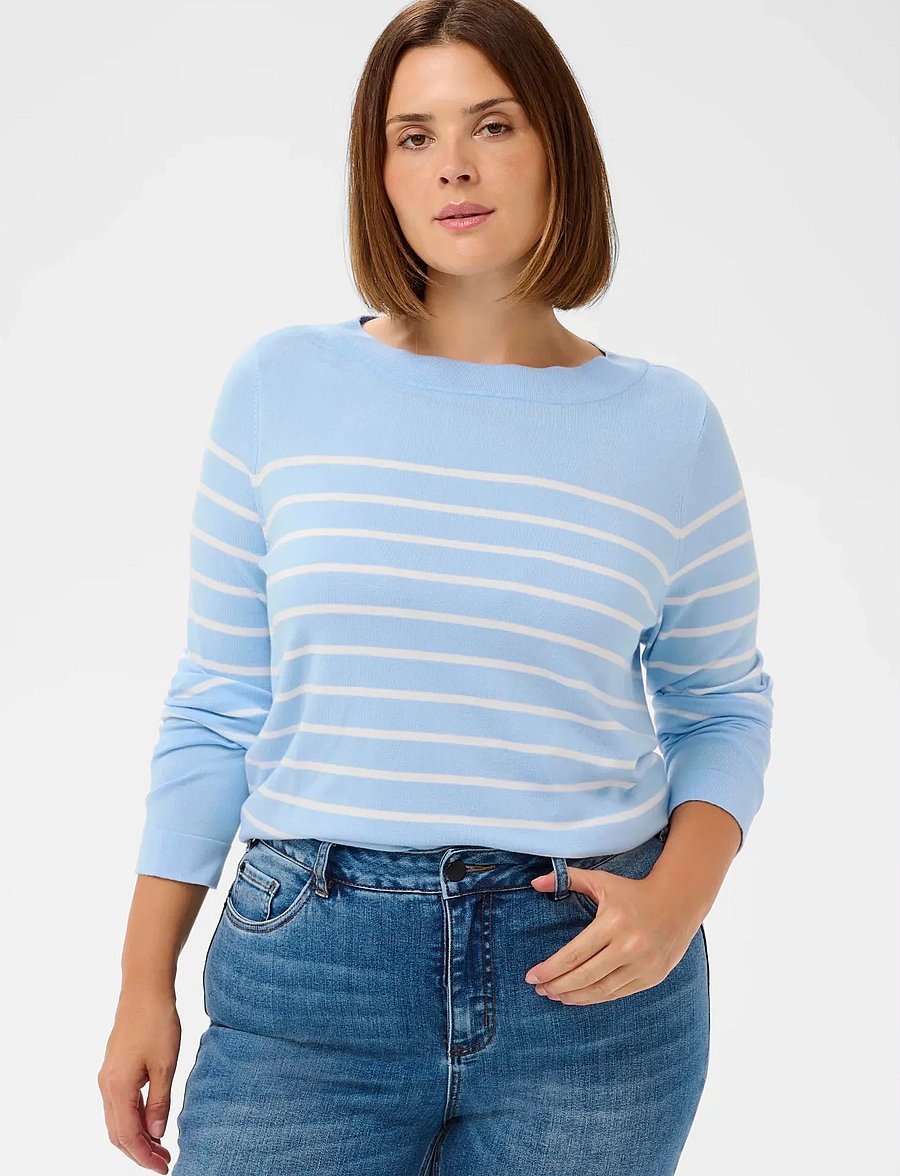 Kaffe Curve - KClizzy Striped Boatneck NO - pullover - powder blue w. chalk stripe - 0