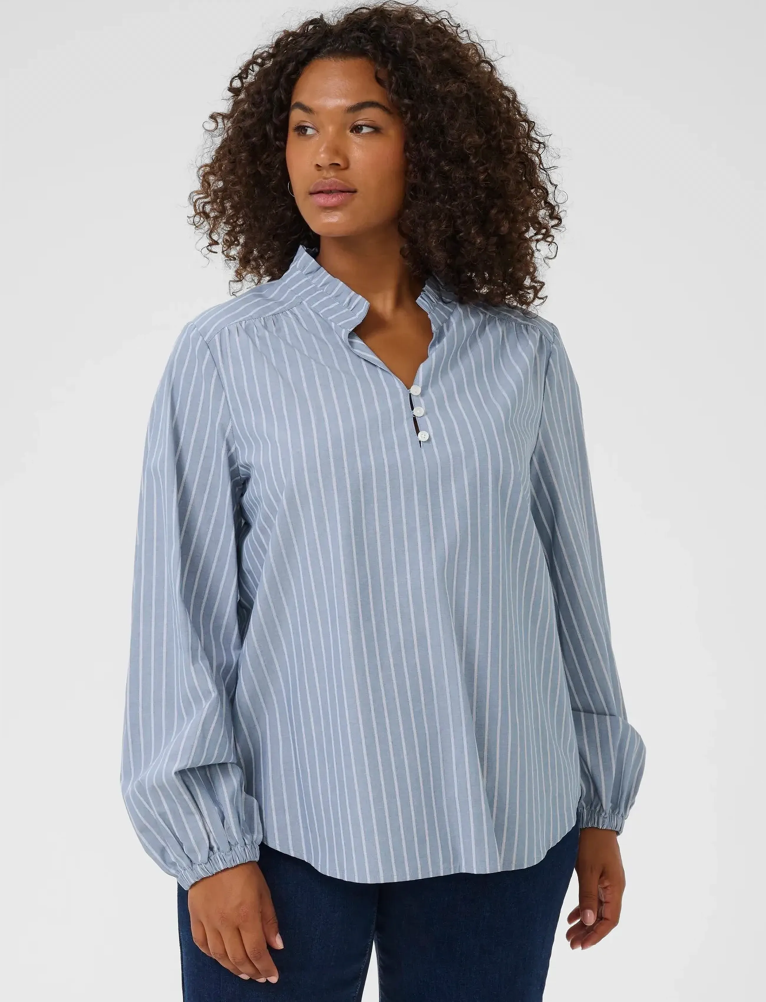 Kaffe Curve KCmelina Blouse - Blouses & Shirts - WINDWARD BLUE MELANGE STRIPE / blue