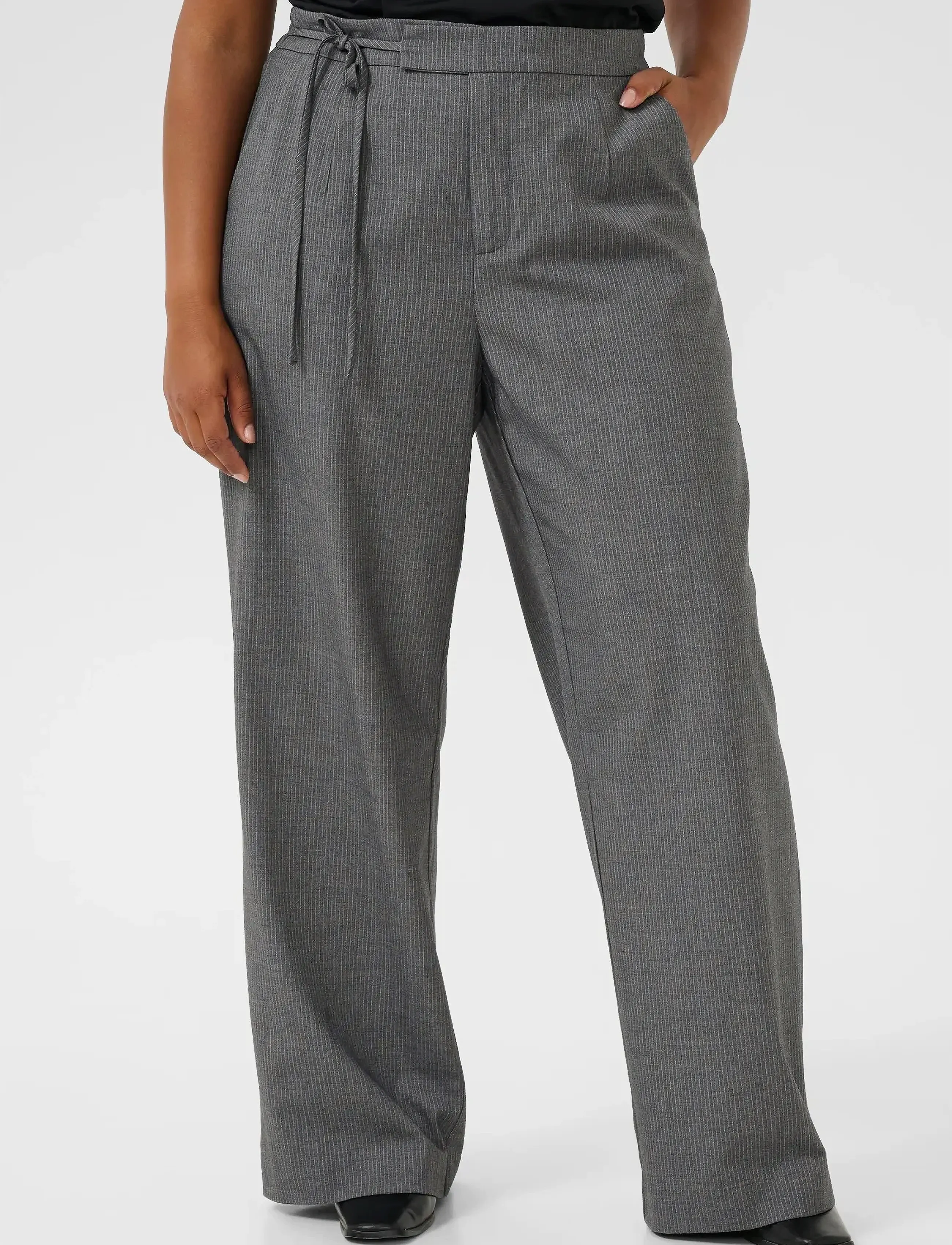 Kaffe Curve KCeliana Wide Pants - Hosen - GREY MELANGE / CHALK STRIPE / grey