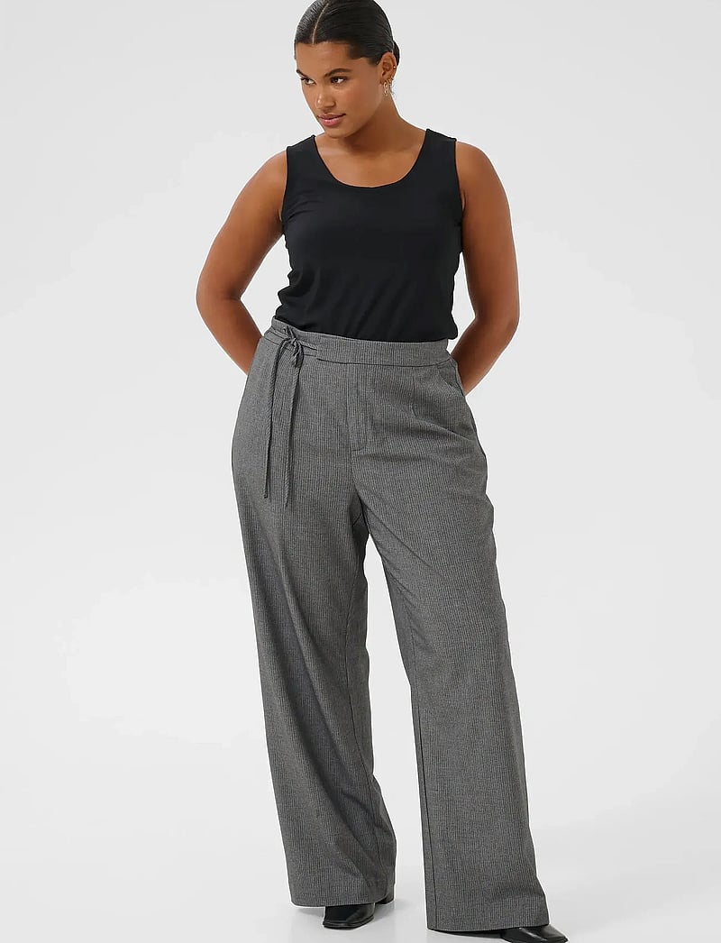 Kaffe Curve - KCeliana Wide Pants - grey melange / chalk stripe - 3