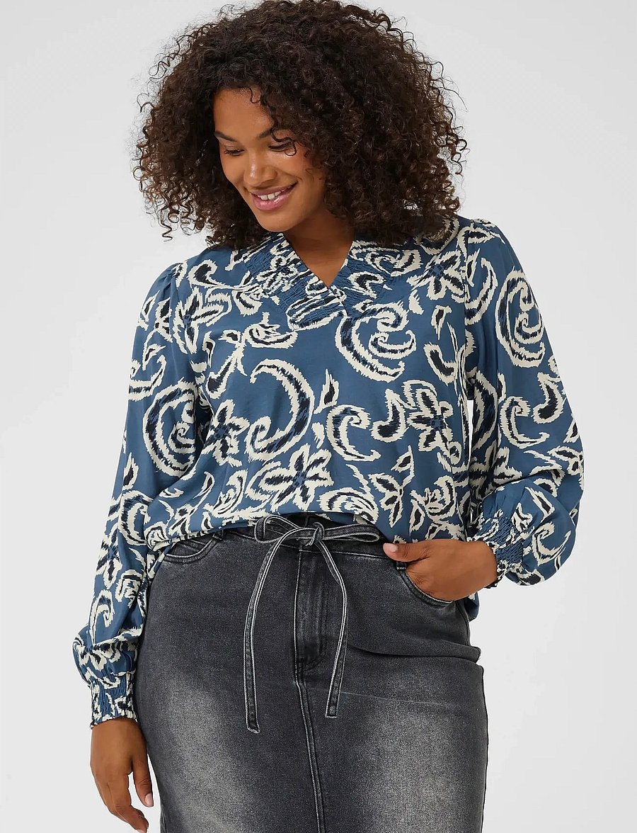 Kaffe Curve - KCmahlia Blouse - blouses à manches longues - bering sea/white paisley - 0