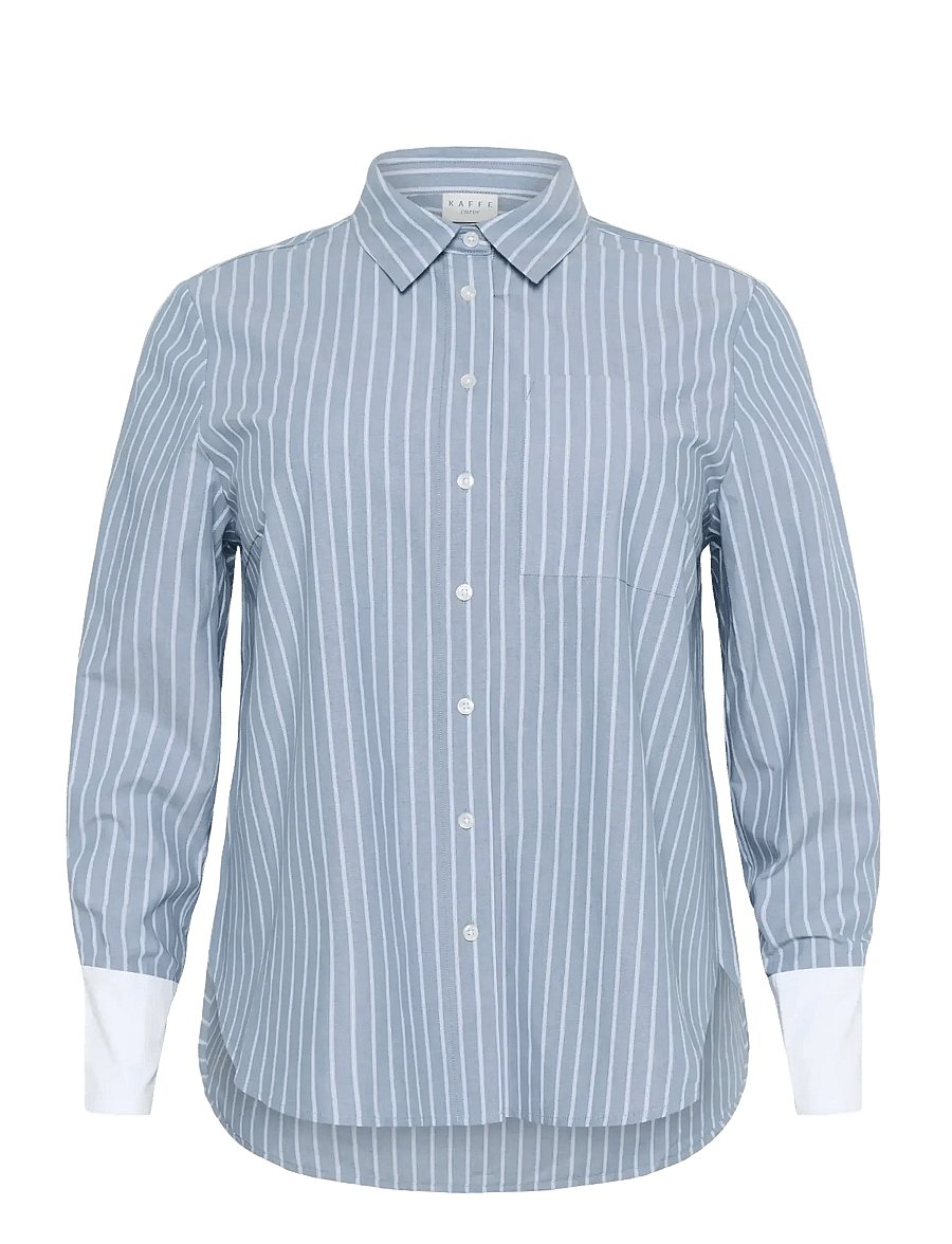 Kaffe Curve - KCmelina Shirt - long sleeved blouses - windward blue melange stripe - 1