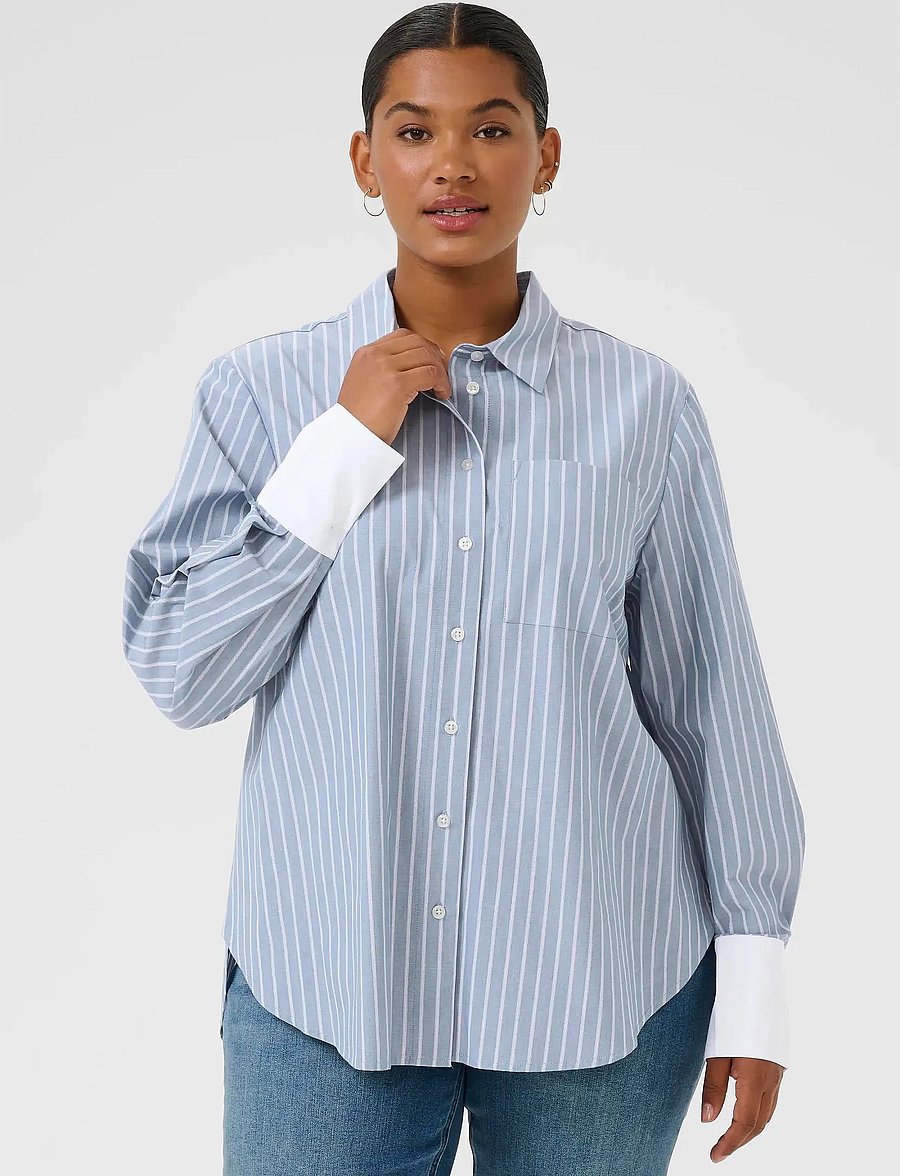 Kaffe Curve - KCmelina Shirt - long sleeved blouses - windward blue melange stripe - 0