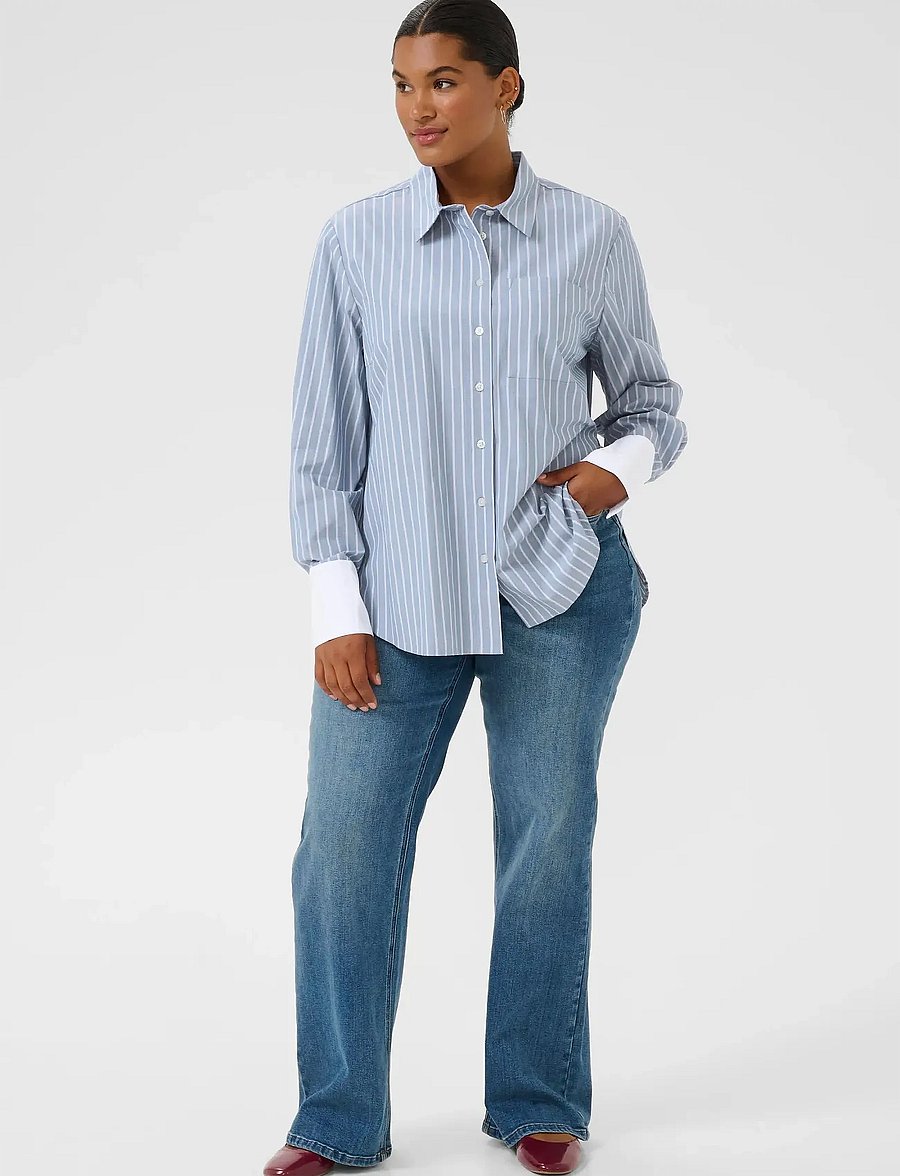 Kaffe Curve - KCmelina Shirt - long sleeved blouses - windward blue melange stripe - 3