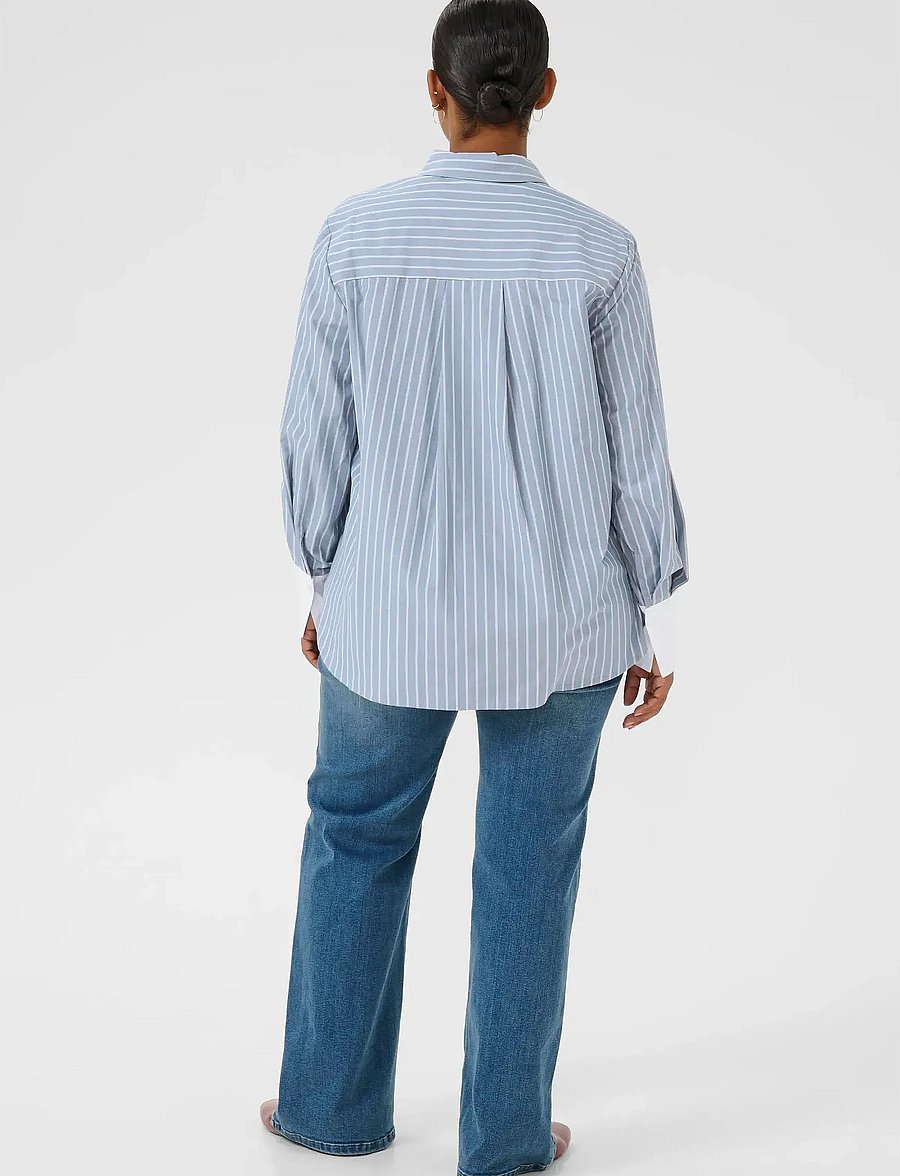 Kaffe Curve - KCmelina Shirt - long sleeved blouses - windward blue melange stripe - 4