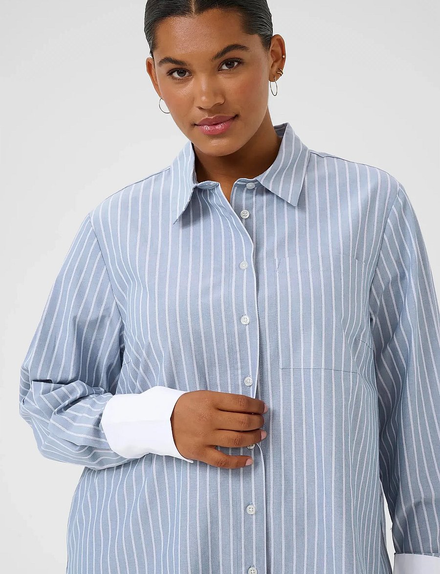 Kaffe Curve - KCmelina Shirt - long sleeved blouses - windward blue melange stripe - 5